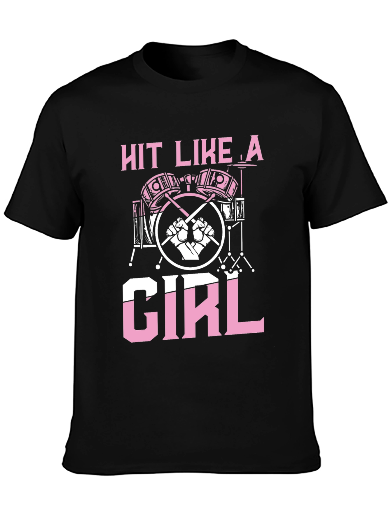 Hit Like A Girl Drummer T-Shirt - Black