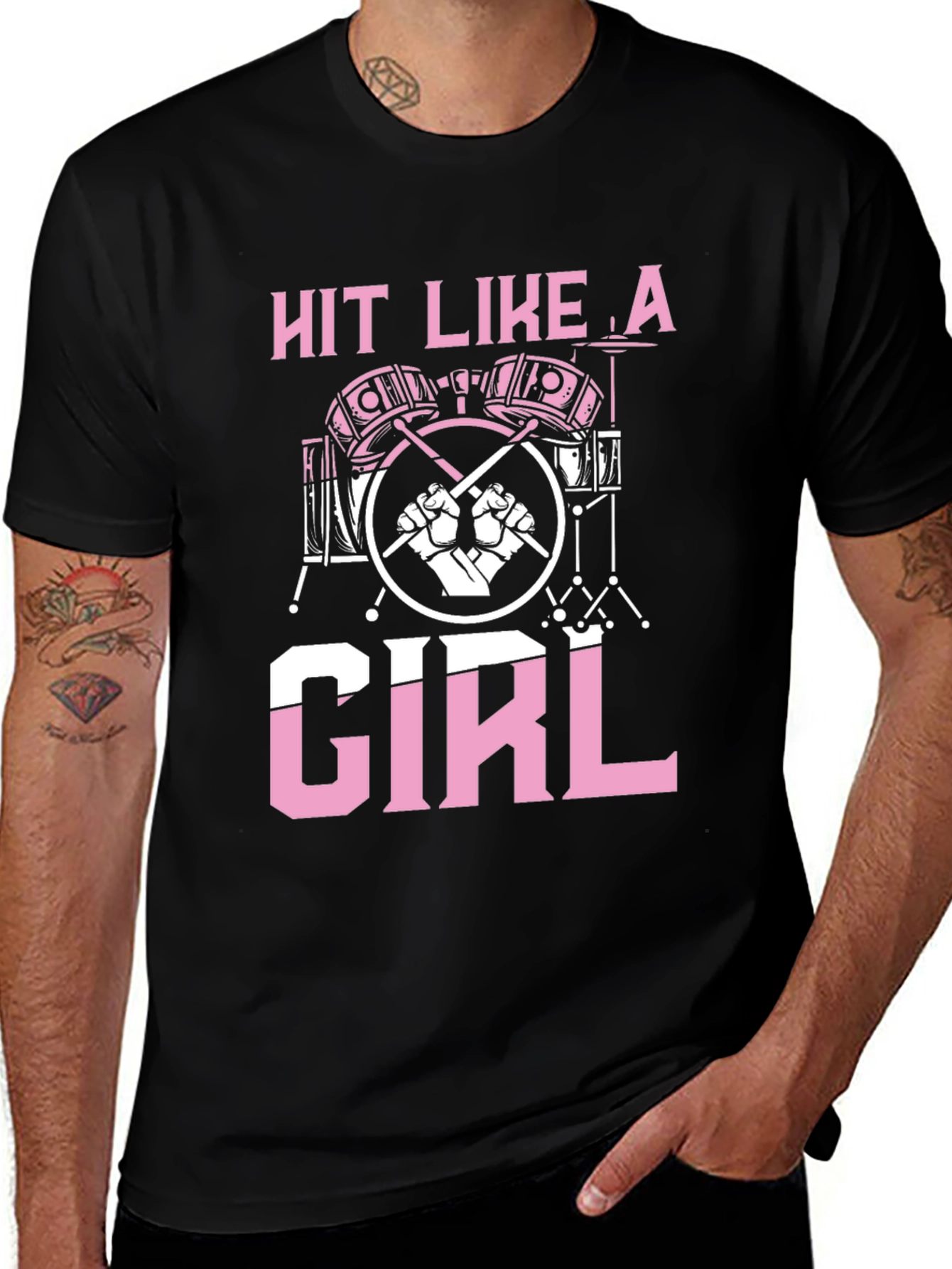 Hit Like A Girl Drummer T-Shirt - Black