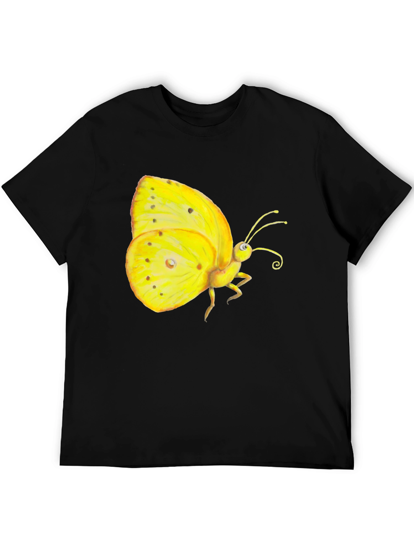 Black T-Shirt with Yellow Butterfly Graphic