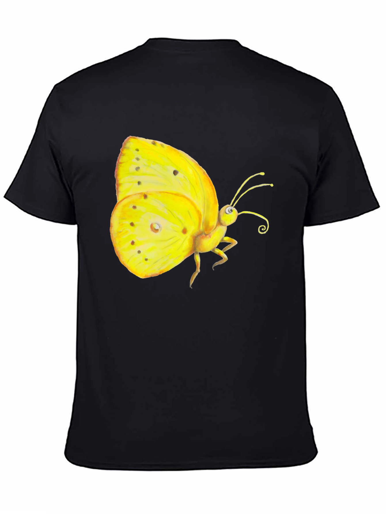 Black T-Shirt with Yellow Butterfly Graphic