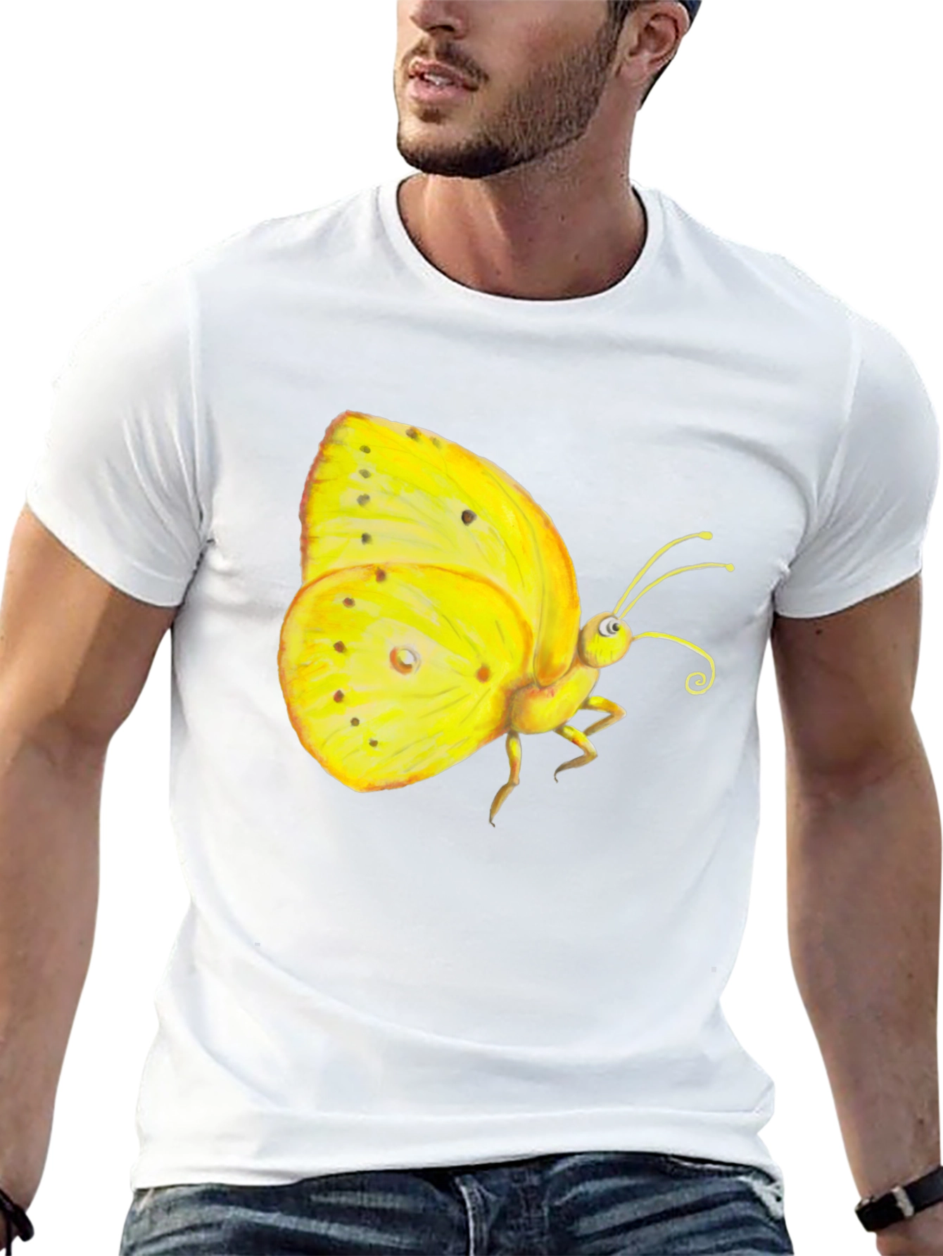 Black T-Shirt with Yellow Butterfly Graphic
