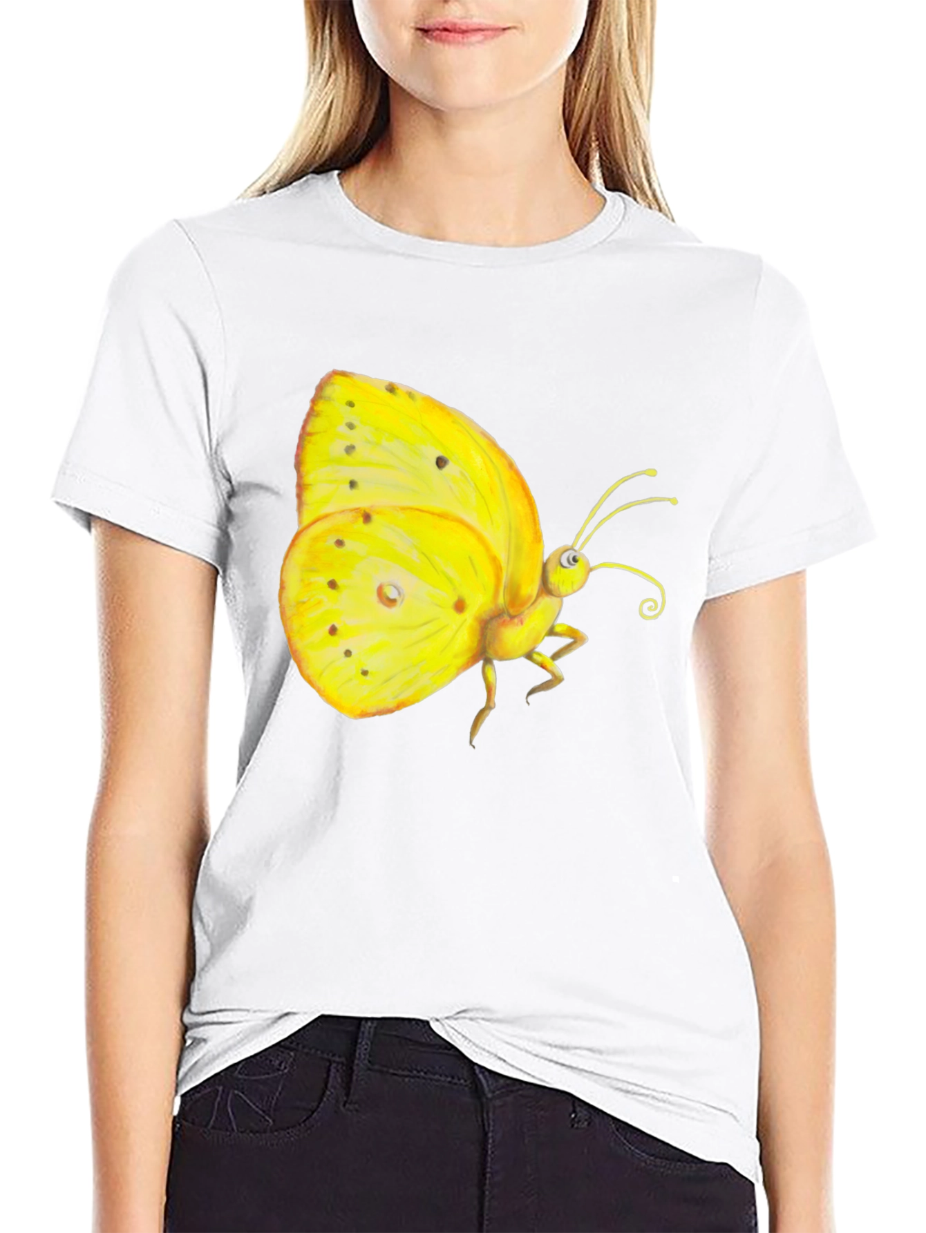 Black T-Shirt with Yellow Butterfly Graphic