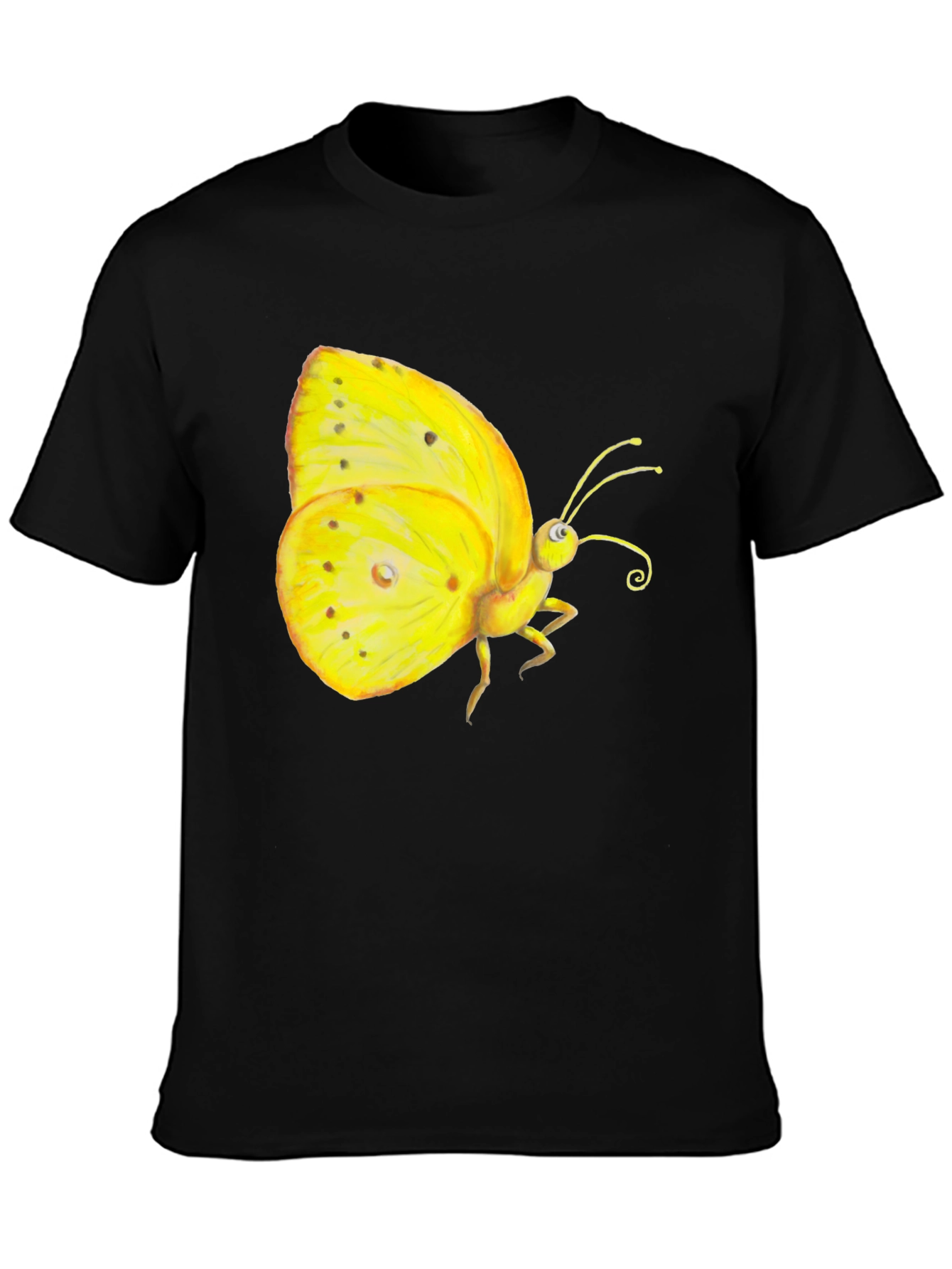 Black T-Shirt with Yellow Butterfly Graphic