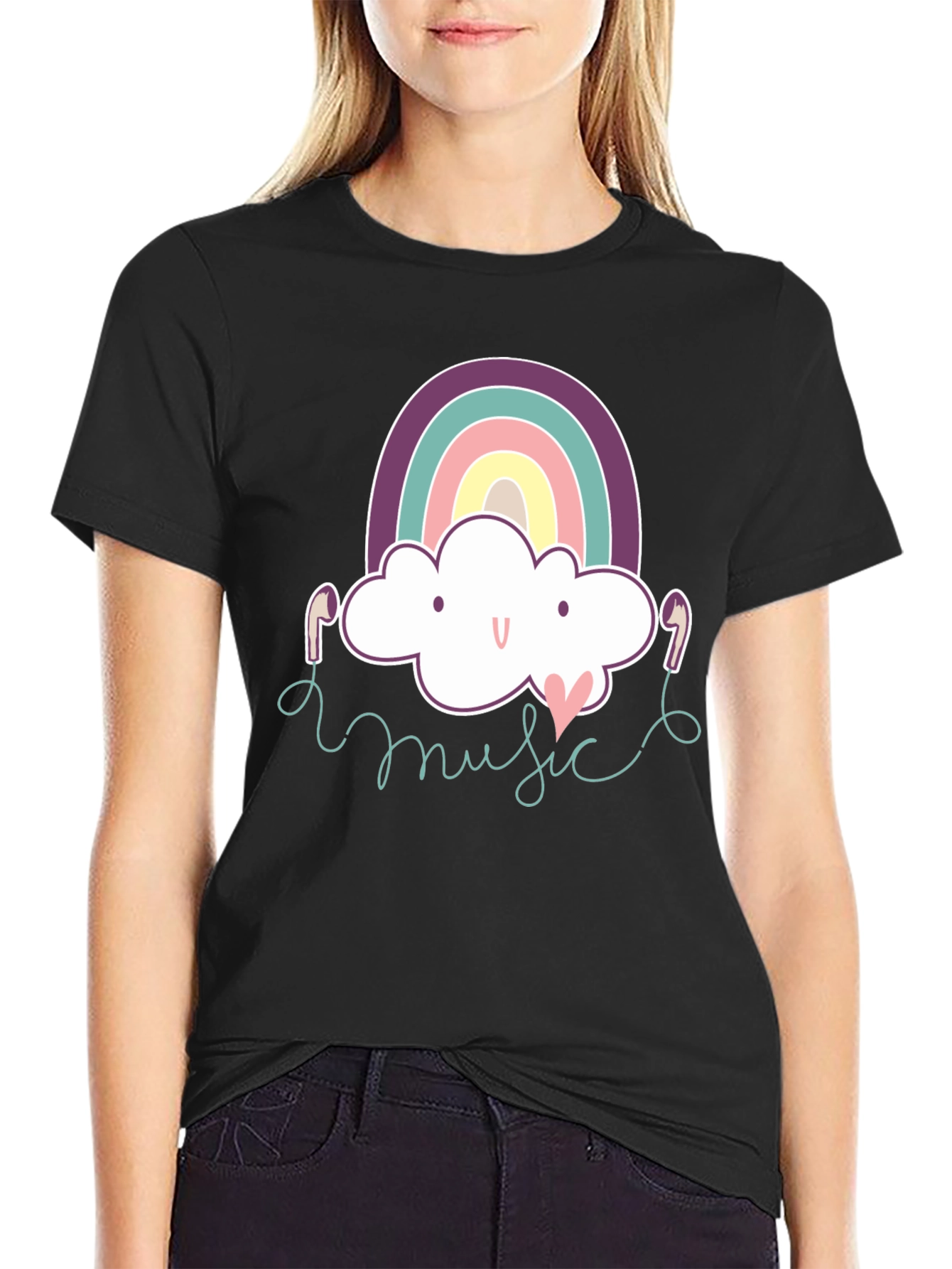 Rainbow Cloud Music T-Shirt - Cute & Stylish!