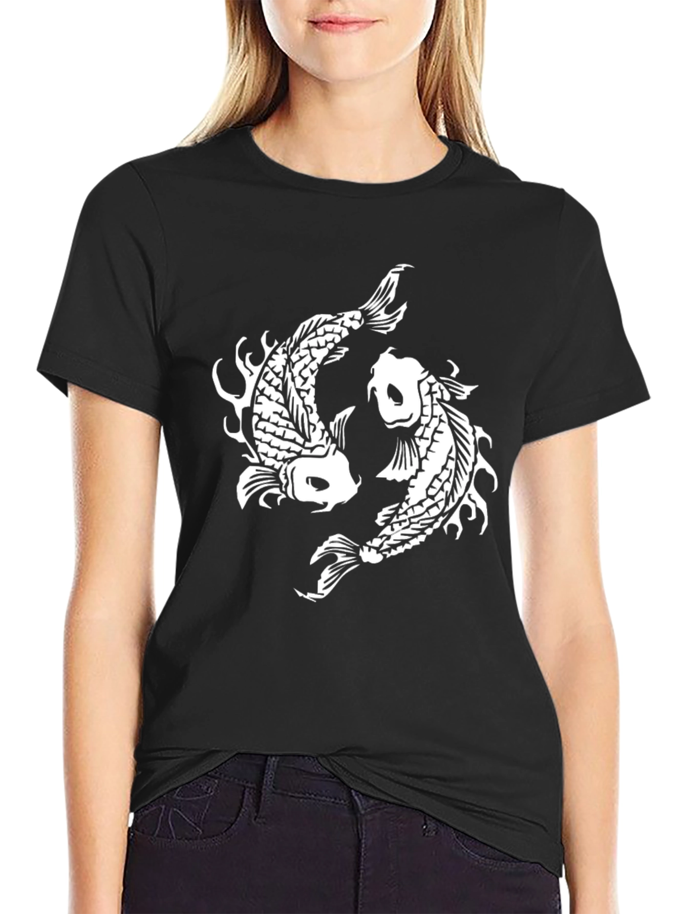 Yin Yang Koi Fish Graphic Tee - Black
