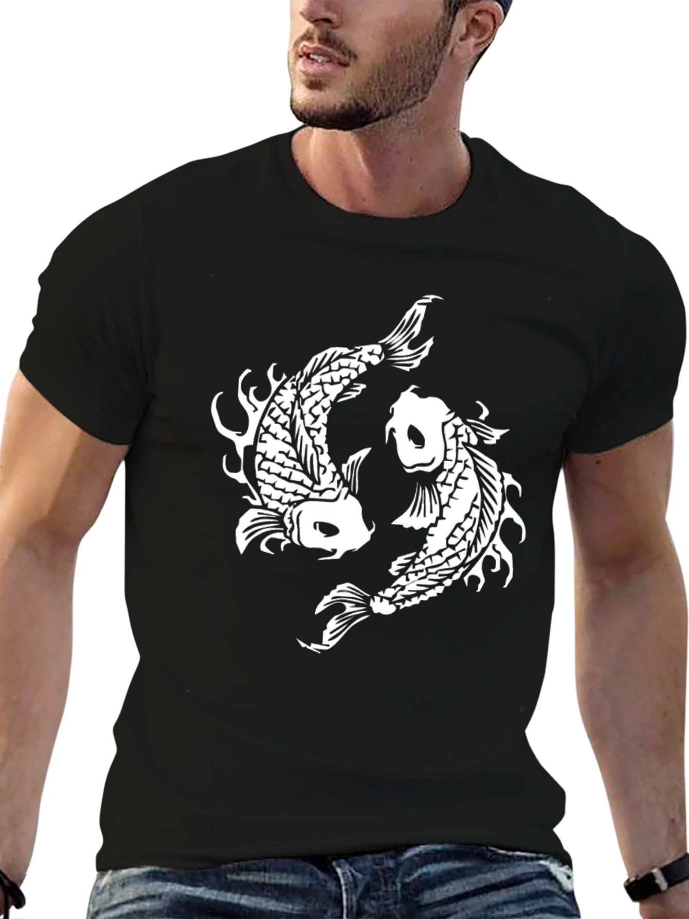 Yin Yang Koi Fish Graphic Tee - Black