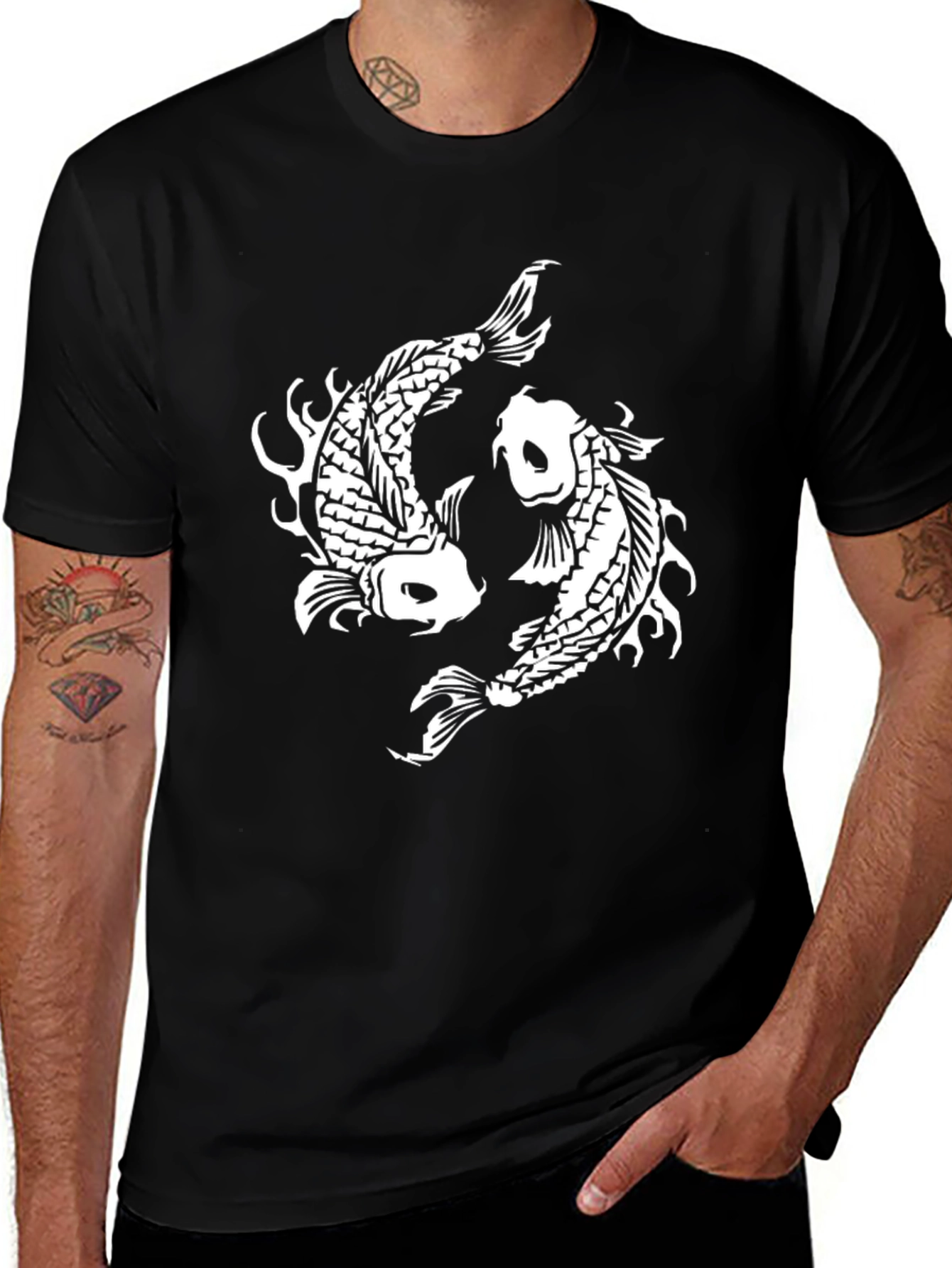 Yin Yang Koi Fish Graphic Tee - Black