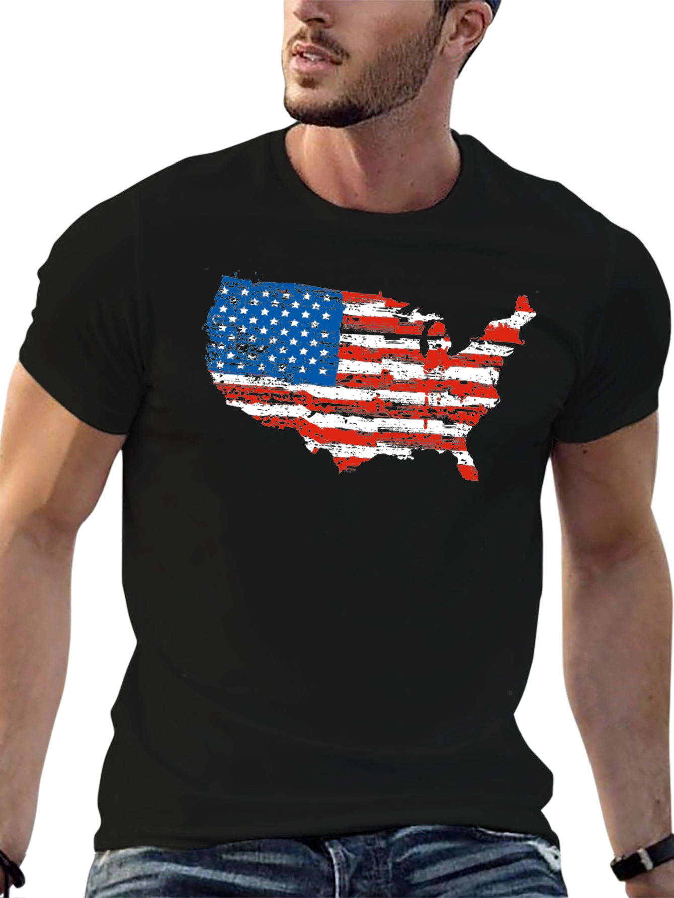 USA Flag Map T-Shirt Patriotic Mens Tee