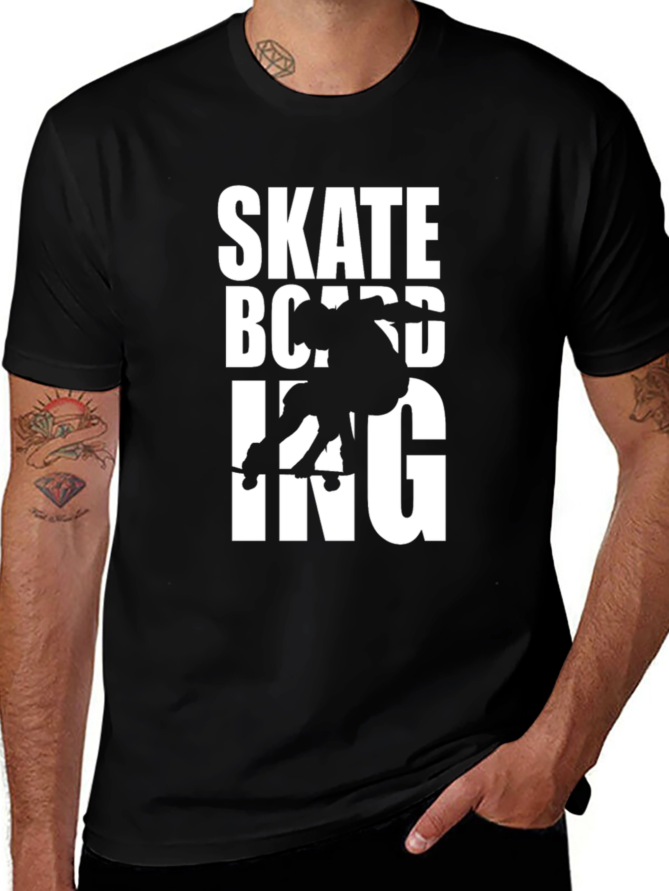 Skateboarding Graphic Tee - Black Cotton T-Shirt