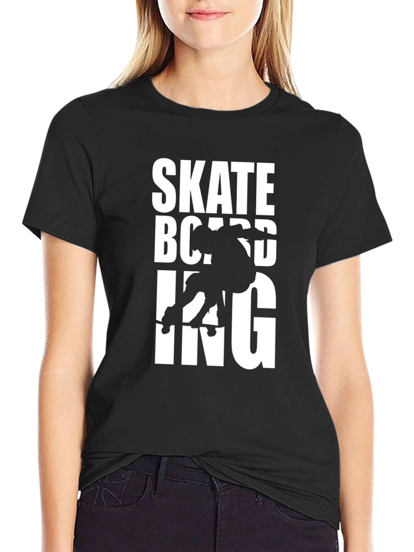 Skateboarding Graphic Tee - Black Cotton T-Shirt