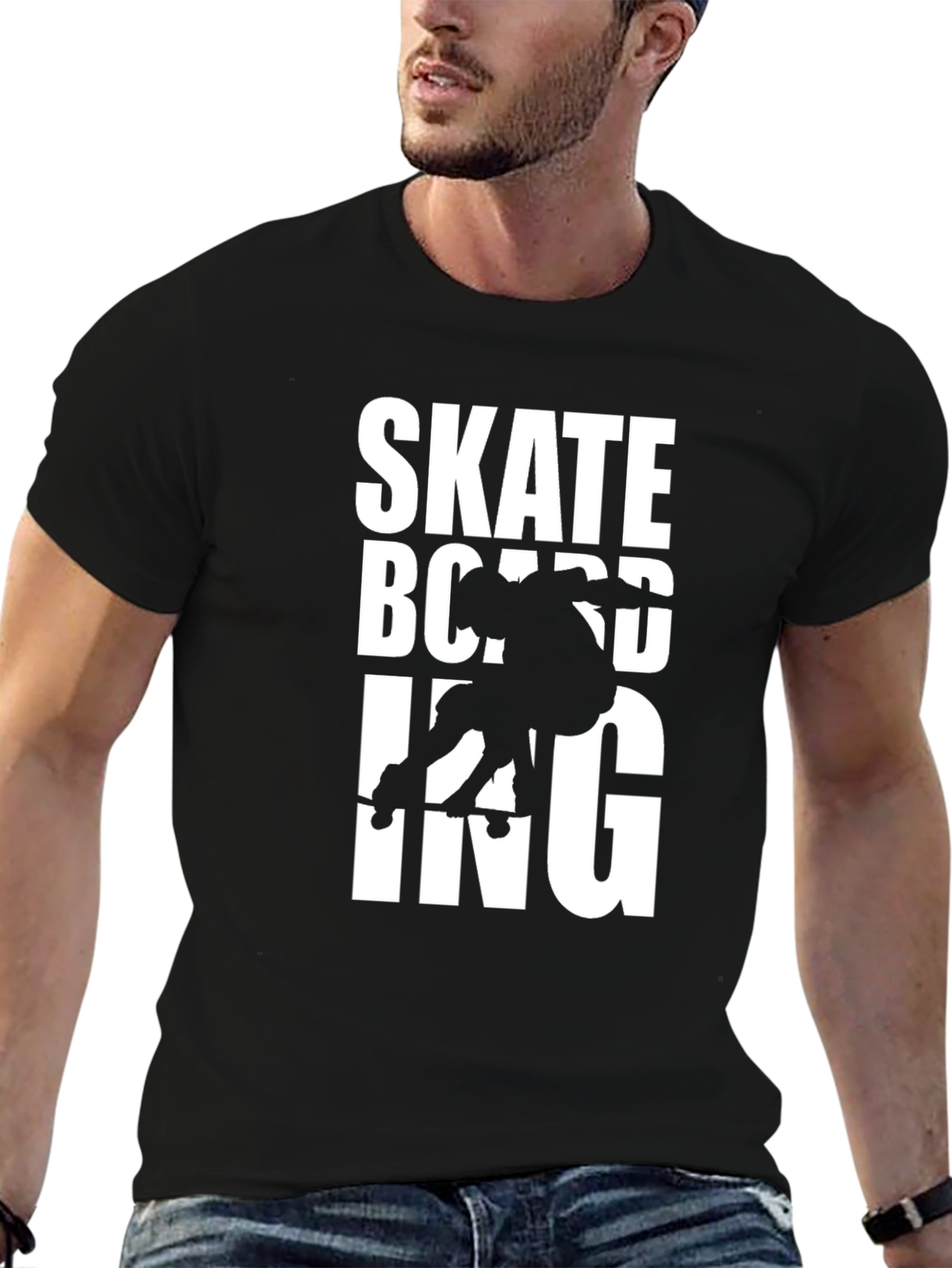 Skateboarding Graphic Tee - Black Cotton T-Shirt