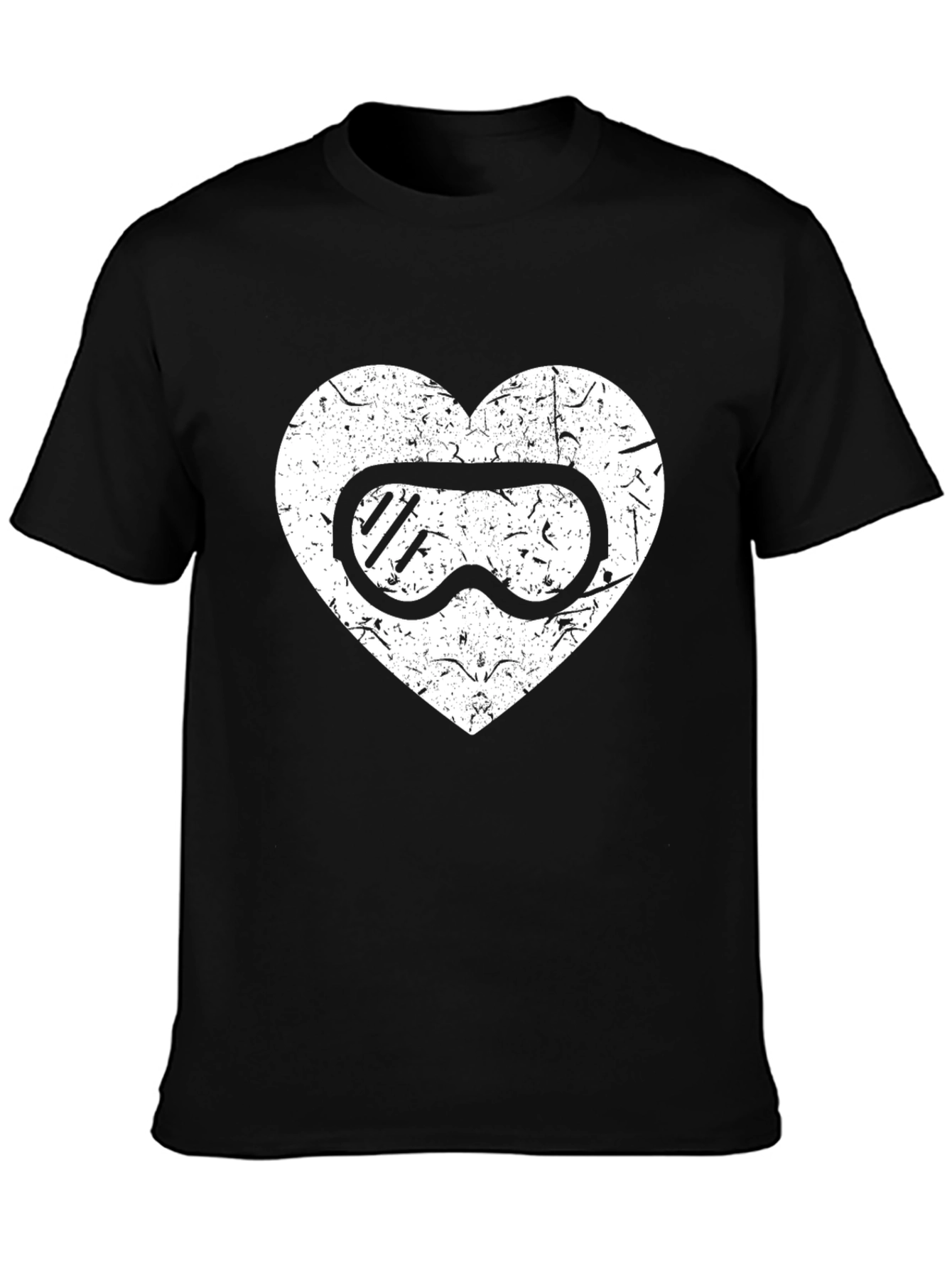 Ski Goggles Heart Graphic Tee - Black Casual T-Shirt
