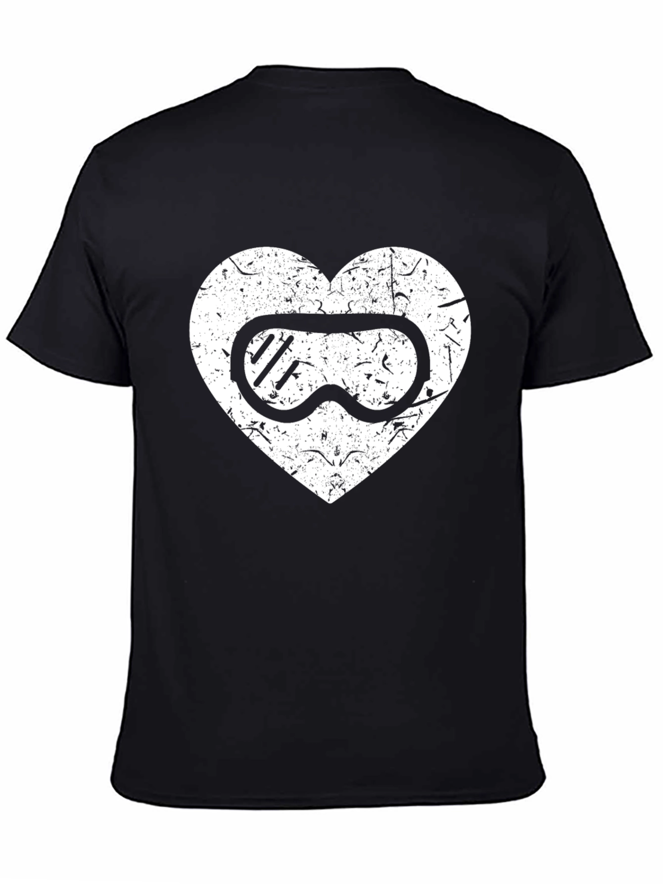 Ski Goggles Heart Graphic Tee - Black Casual T-Shirt