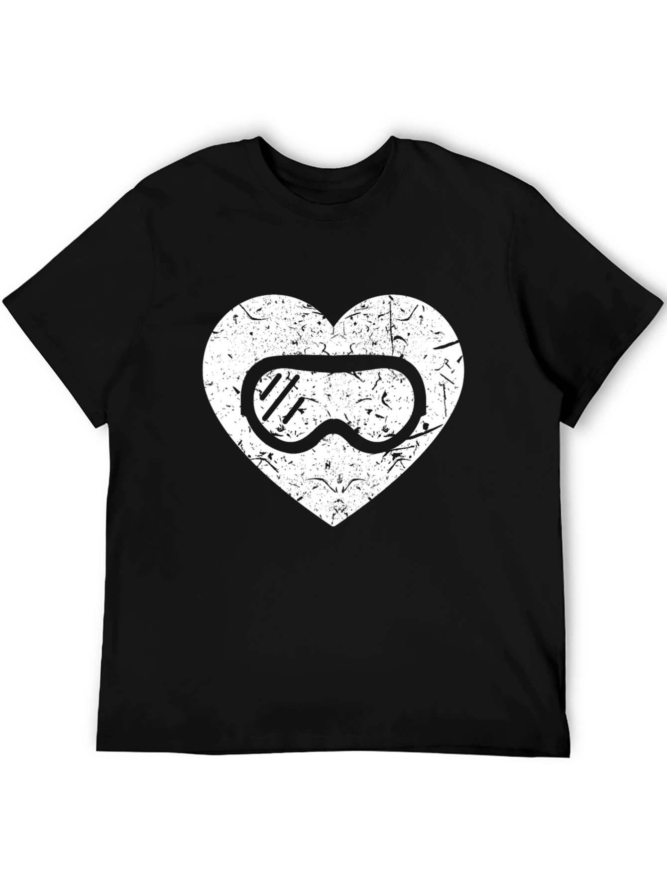 Ski Goggles Heart Graphic Tee - Black Casual T-Shirt
