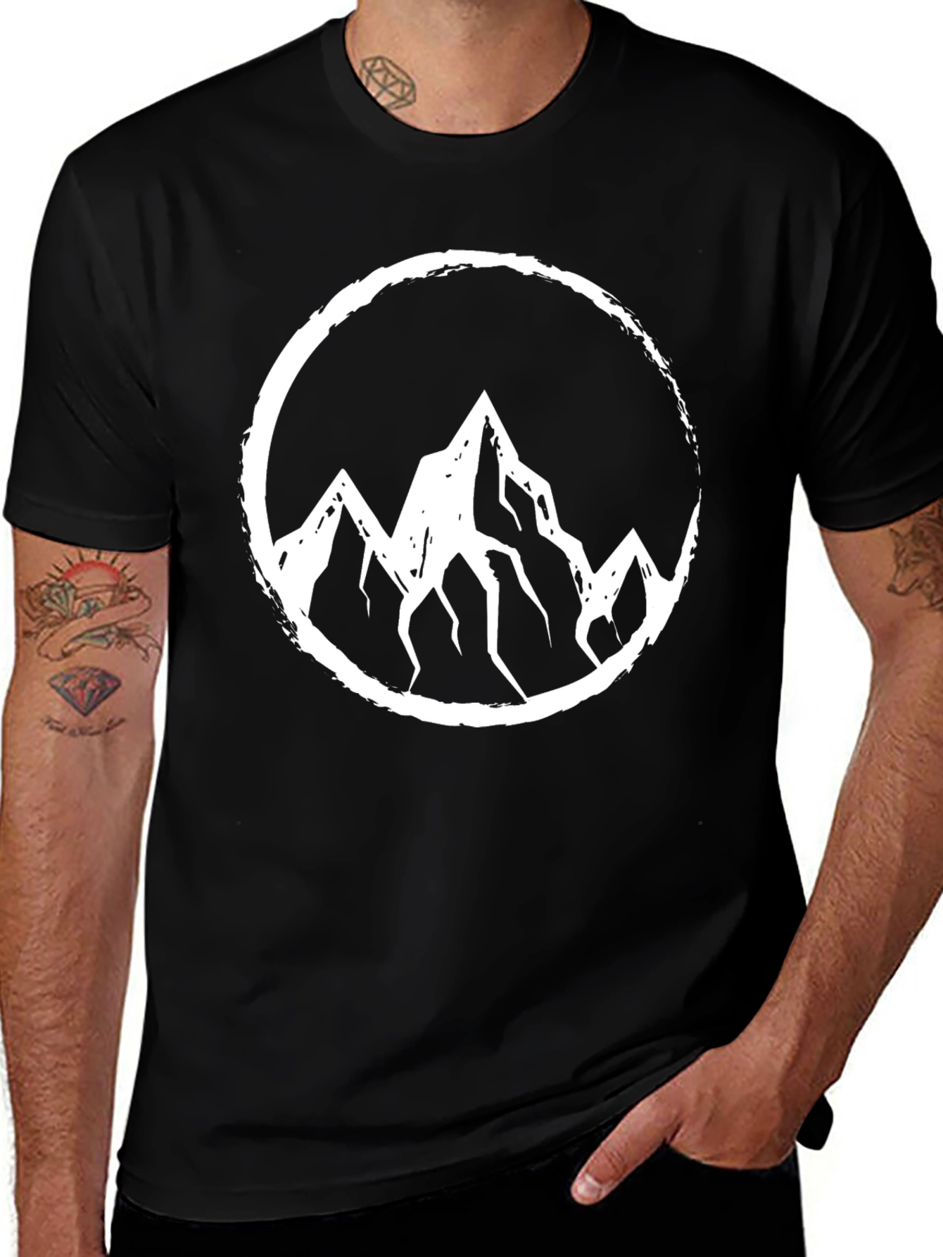 Mens Black T-Shirt with Mountain Circle Graphic