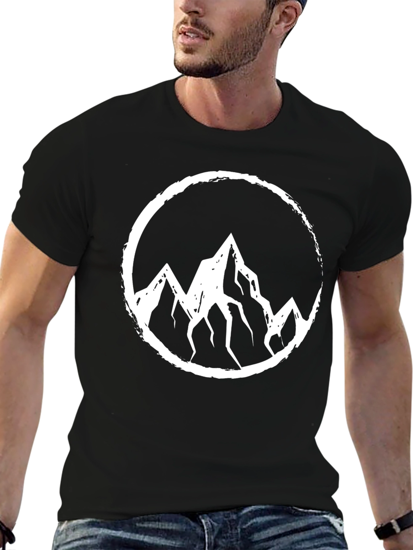 Mens Black T-Shirt with Mountain Circle Graphic
