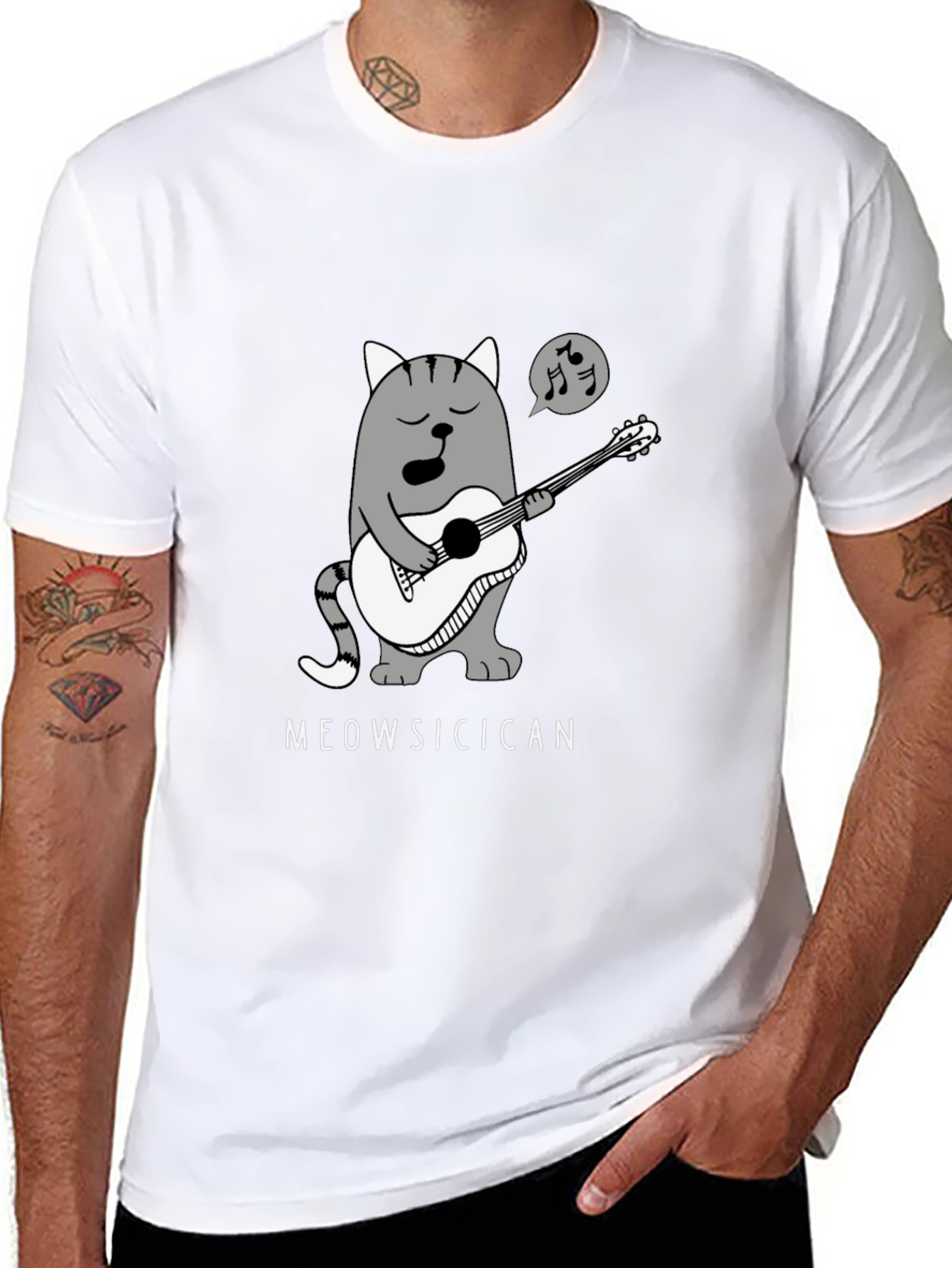 Meowsicican Cat Graphic T-Shirt - Black