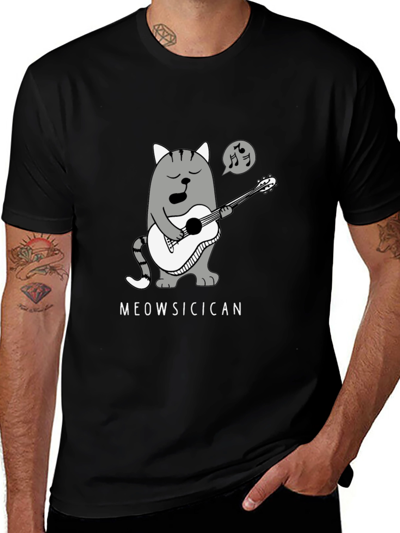 Meowsicican Cat Graphic T-Shirt - Black