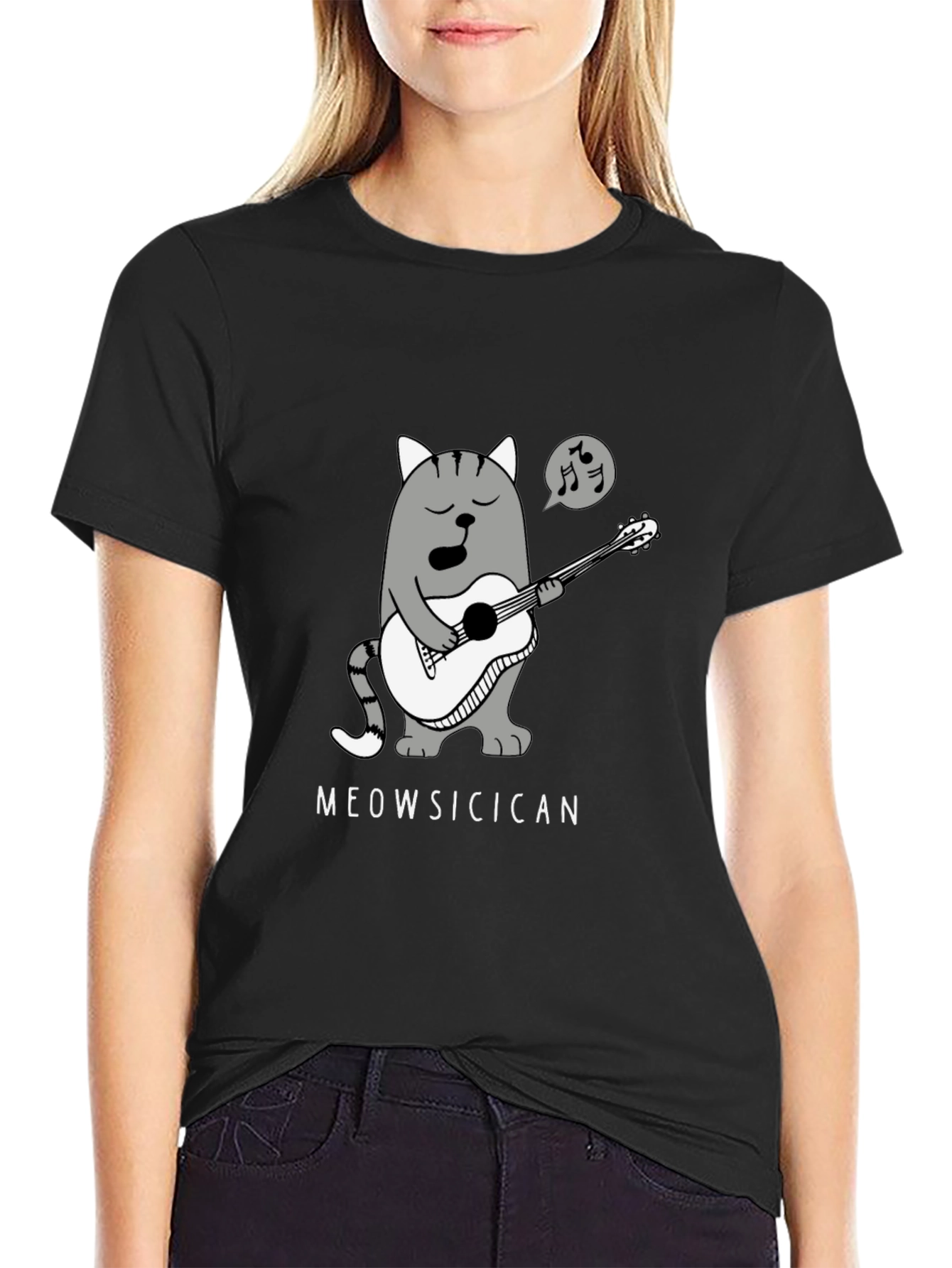 Meowsicican Cat Graphic T-Shirt - Black