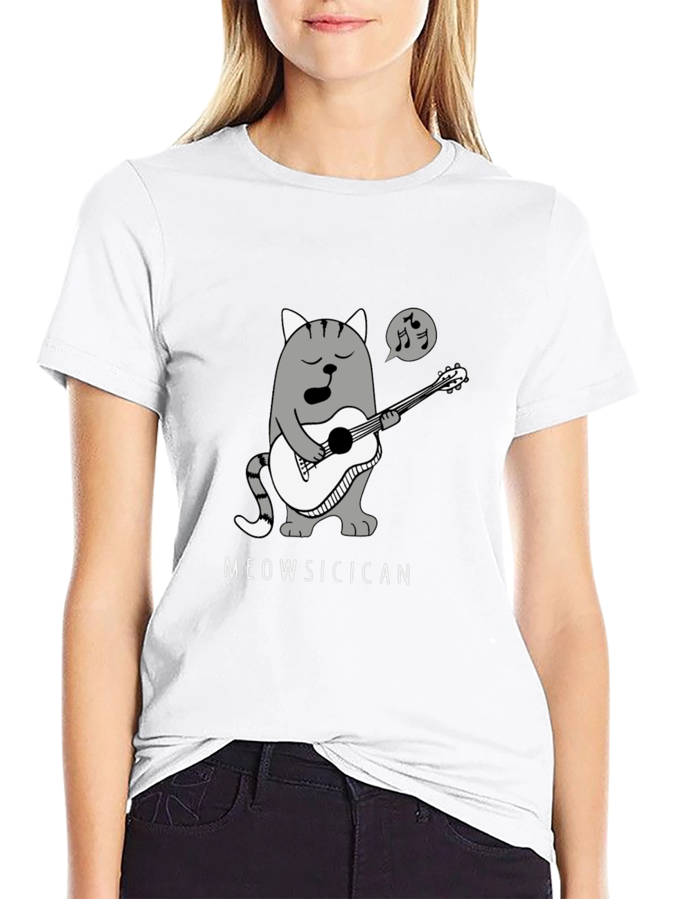 Meowsicican Cat Graphic T-Shirt - Black