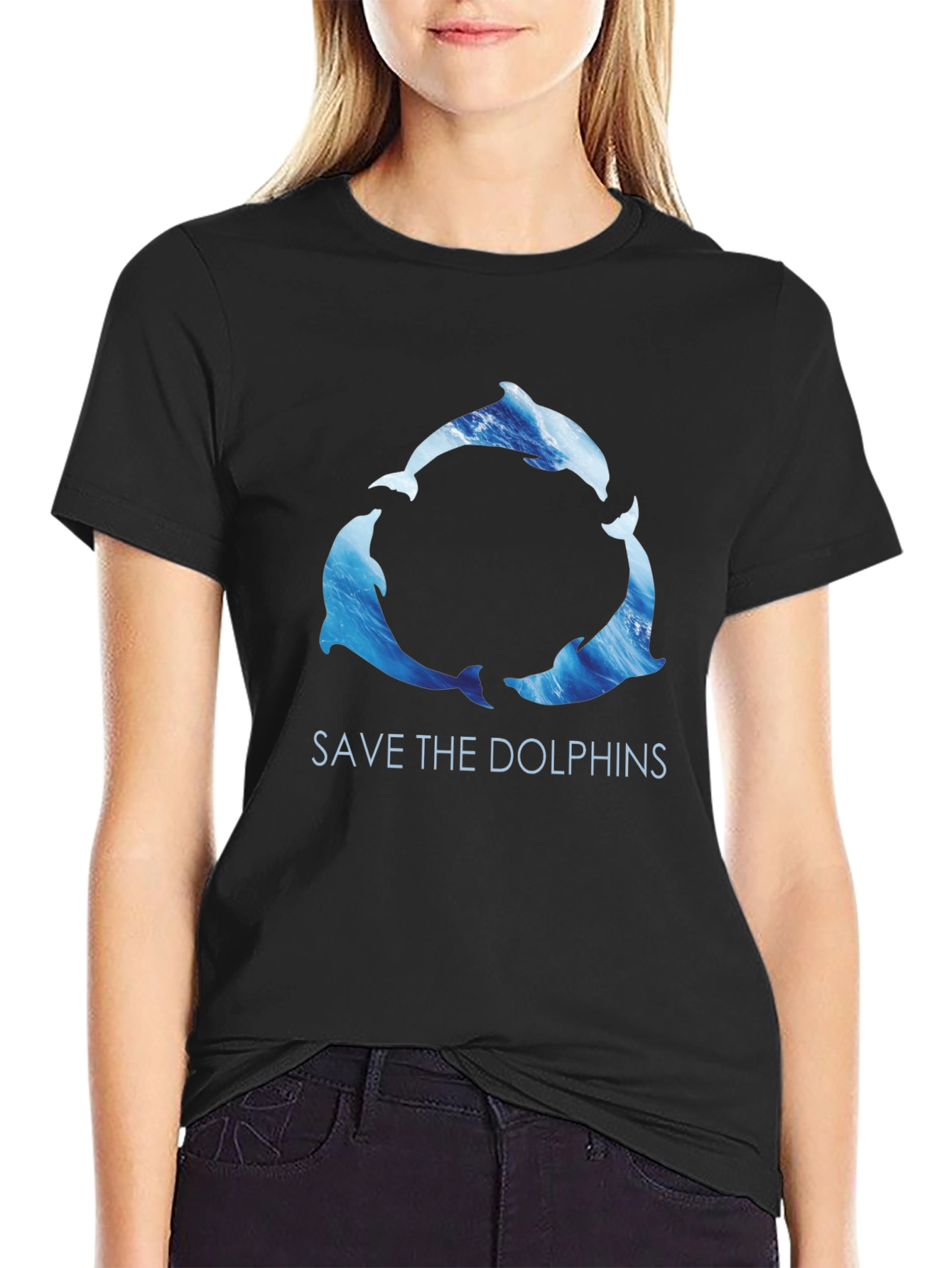 Save the Dolphins Graphic Tee - Black