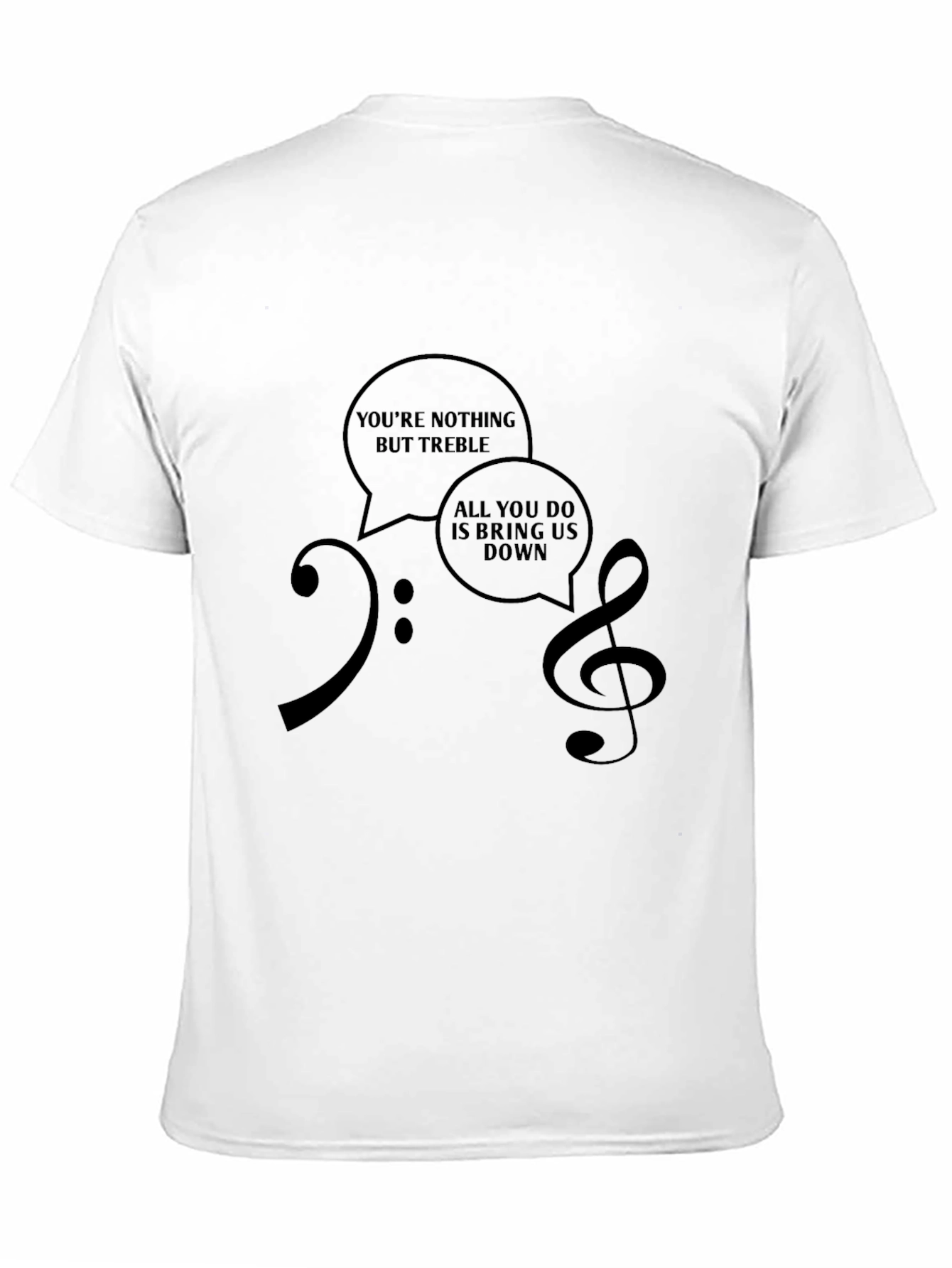 Musical Humor T-Shirt: Treble & Bass Clef Design