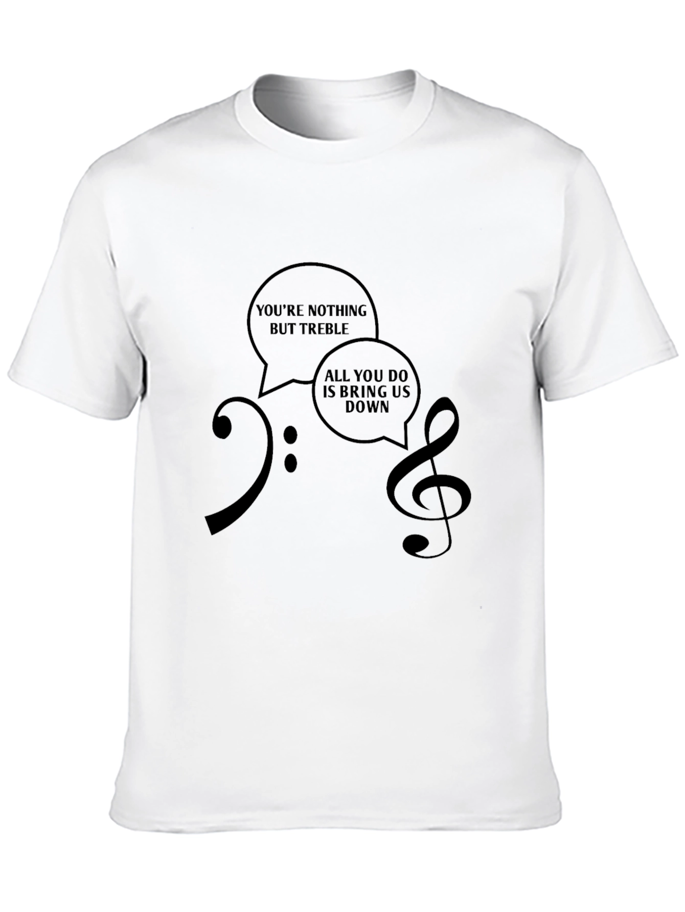 Musical Humor T-Shirt: Treble & Bass Clef Design