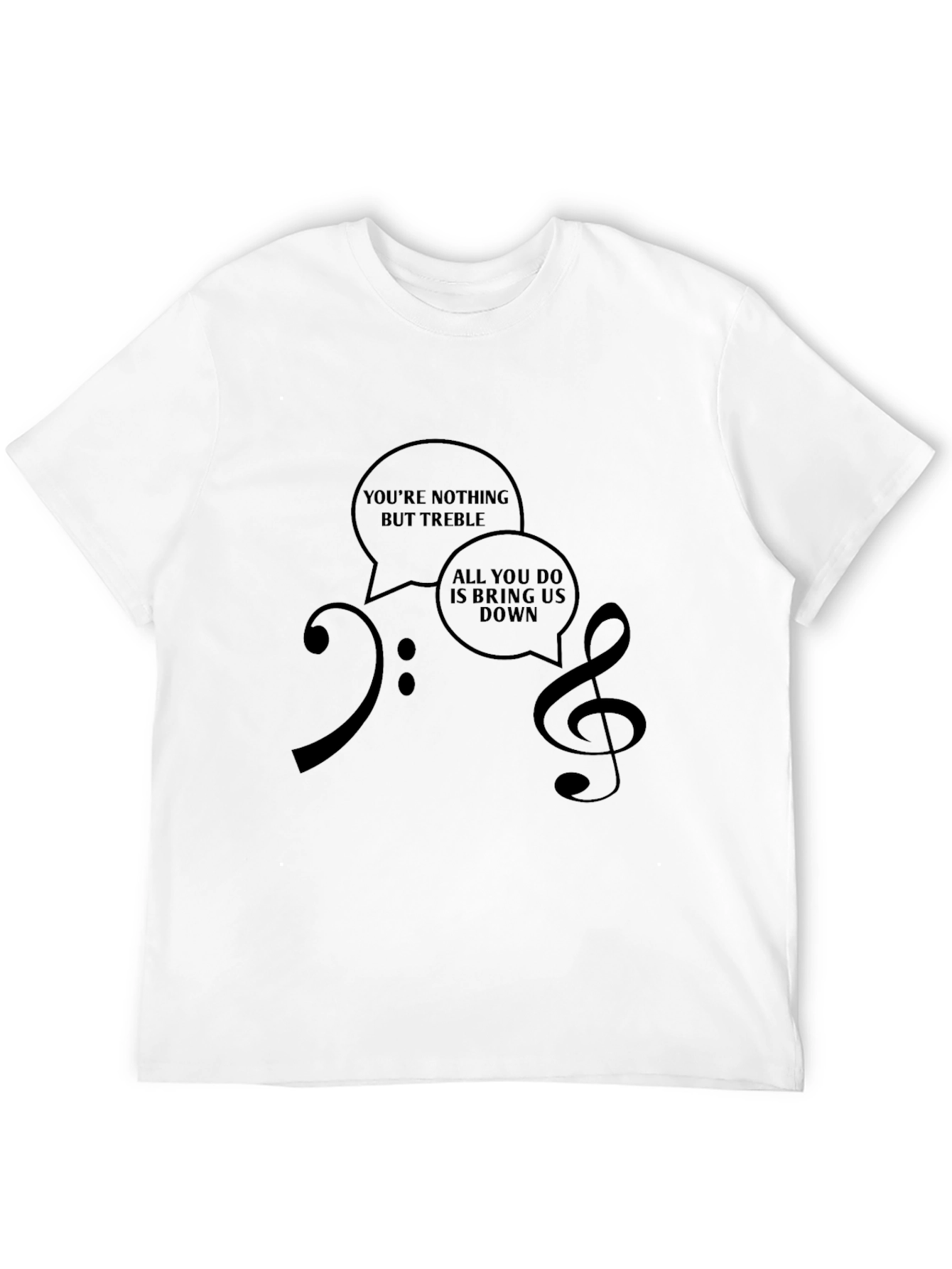 Musical Humor T-Shirt: Treble & Bass Clef Design