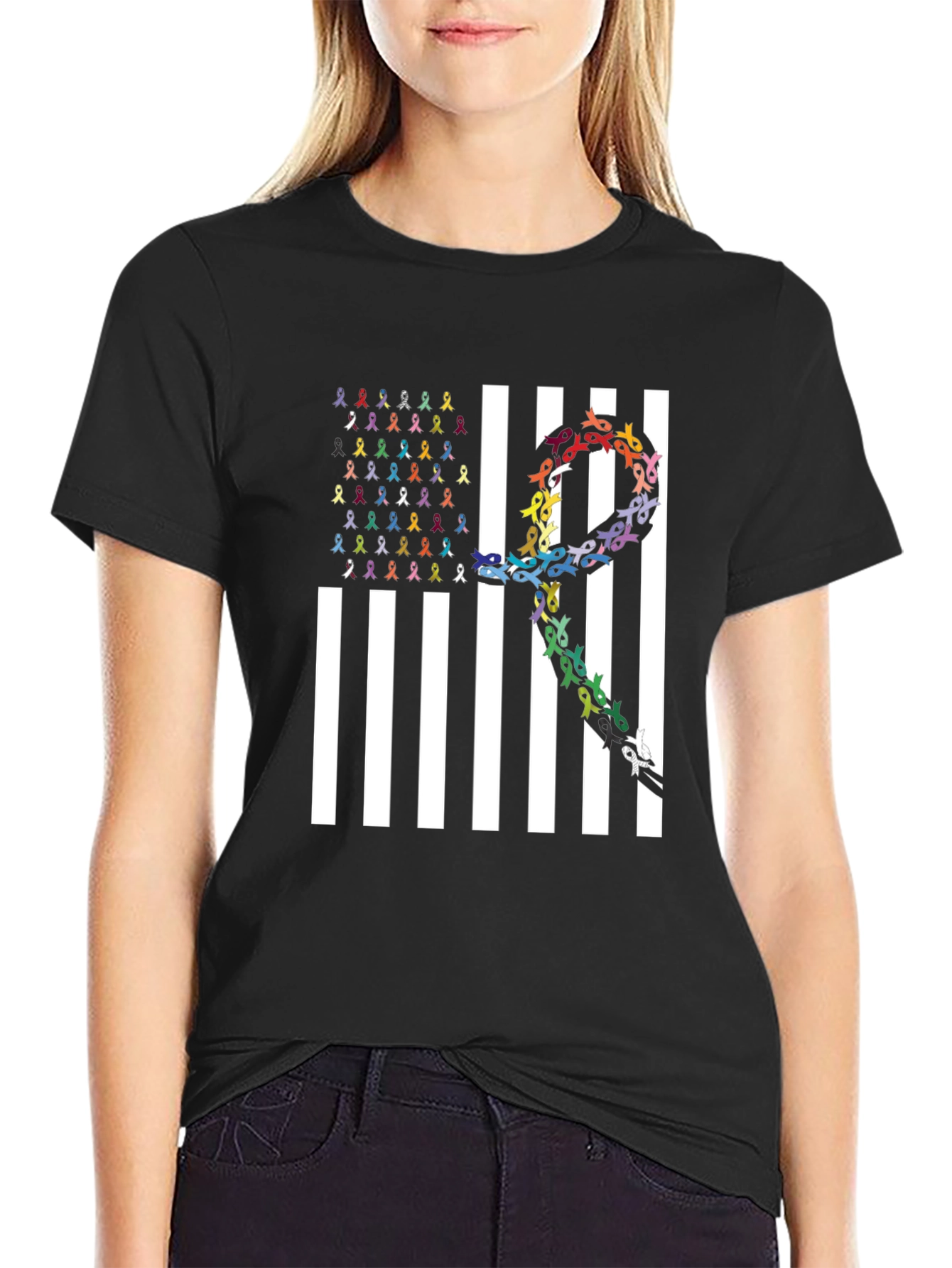 Awareness Ribbon US Flag Graphic Tee