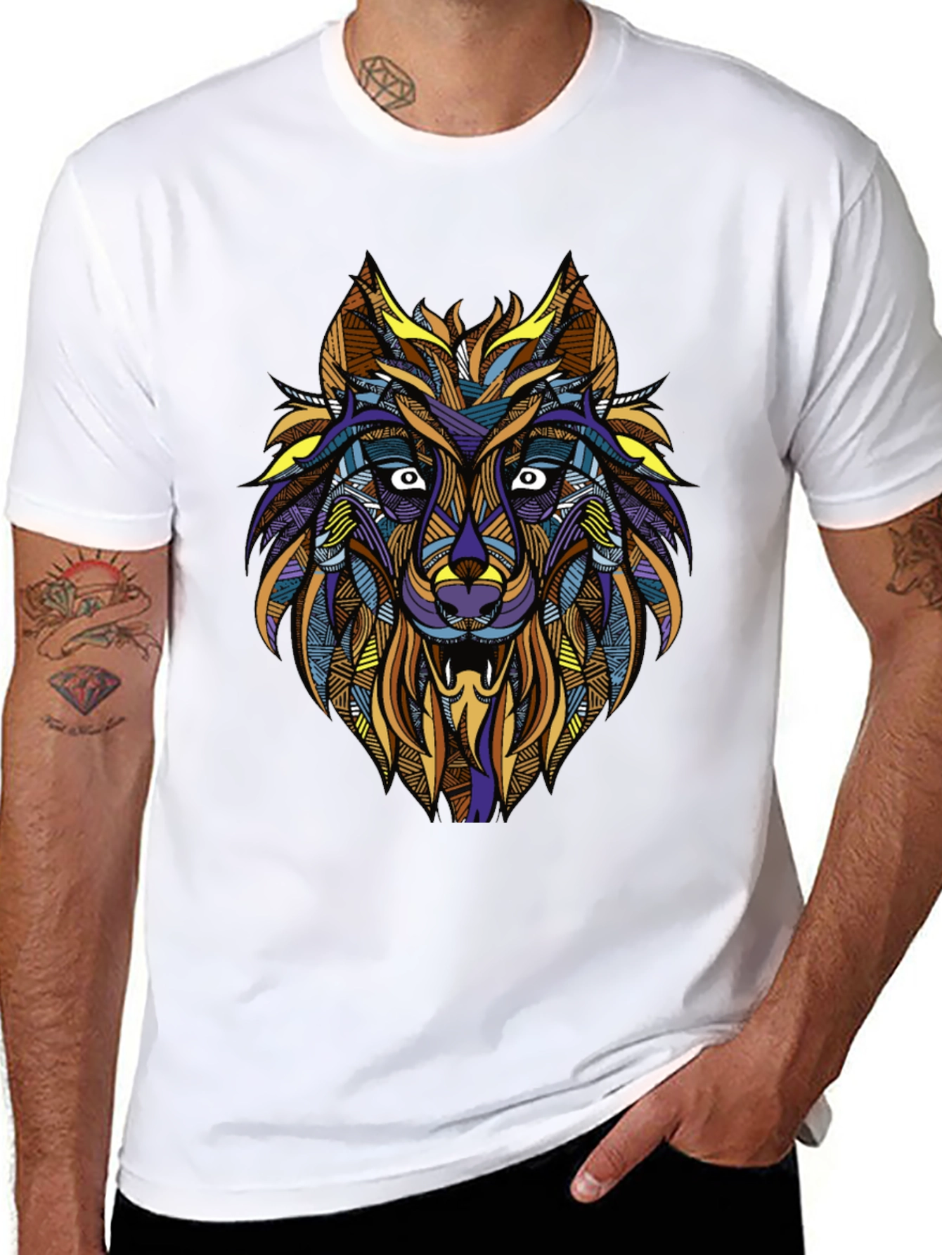 Abstract Wolf Graphic Tee - Mens Black T-Shirt