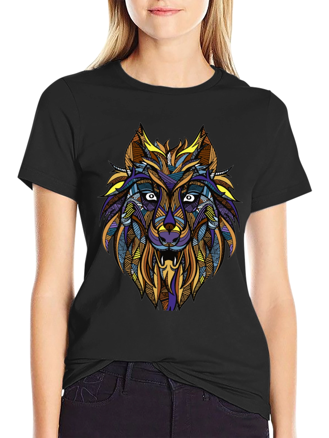Abstract Wolf Graphic Tee - Mens Black T-Shirt