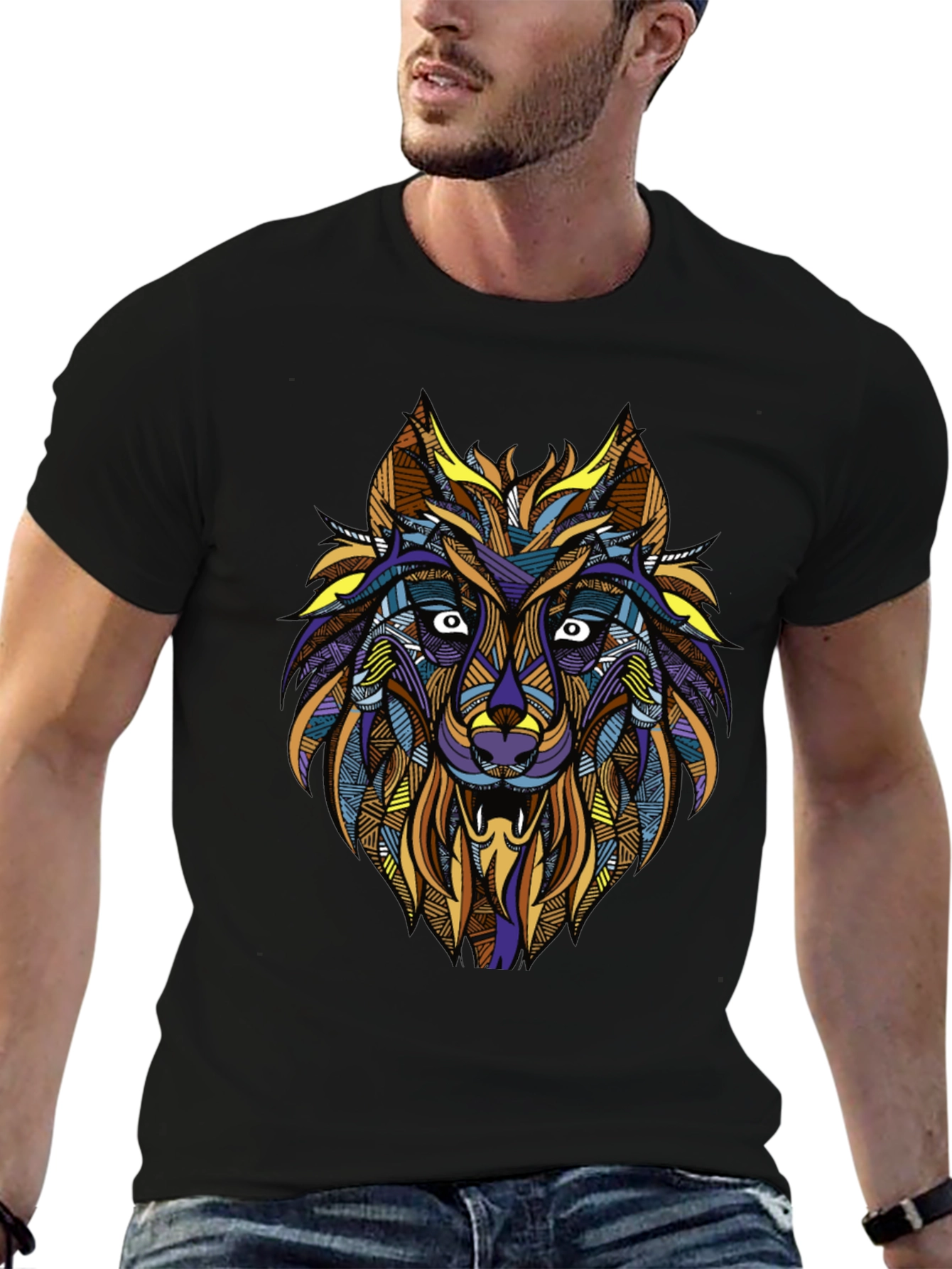 Abstract Wolf Graphic Tee - Mens Black T-Shirt