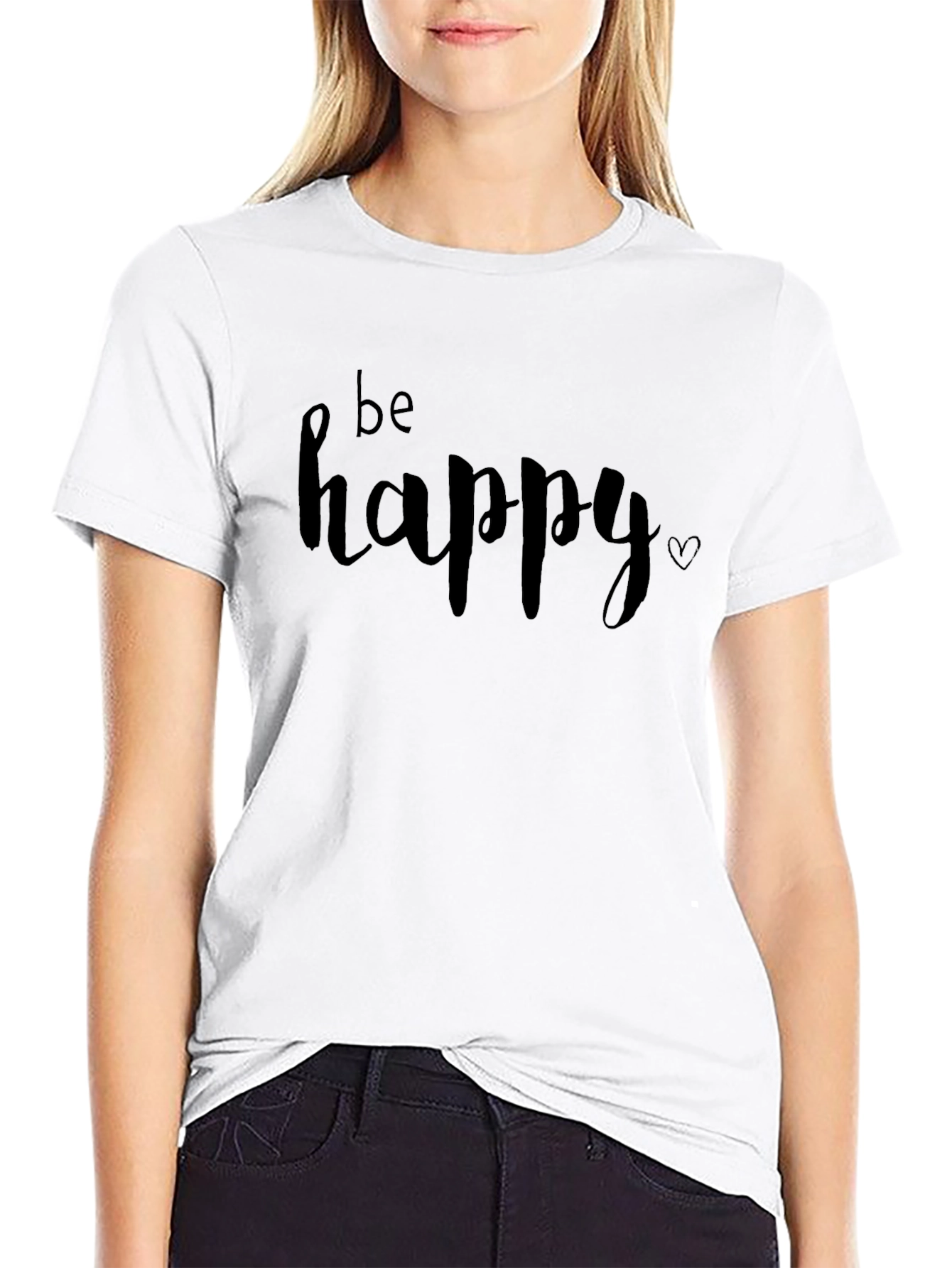 Be Happy Graphic Tee - Black Cotton Casual T-Shirt