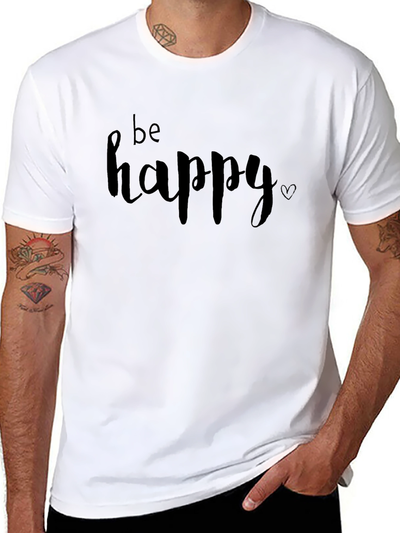 Be Happy Graphic Tee - Black Cotton Casual T-Shirt