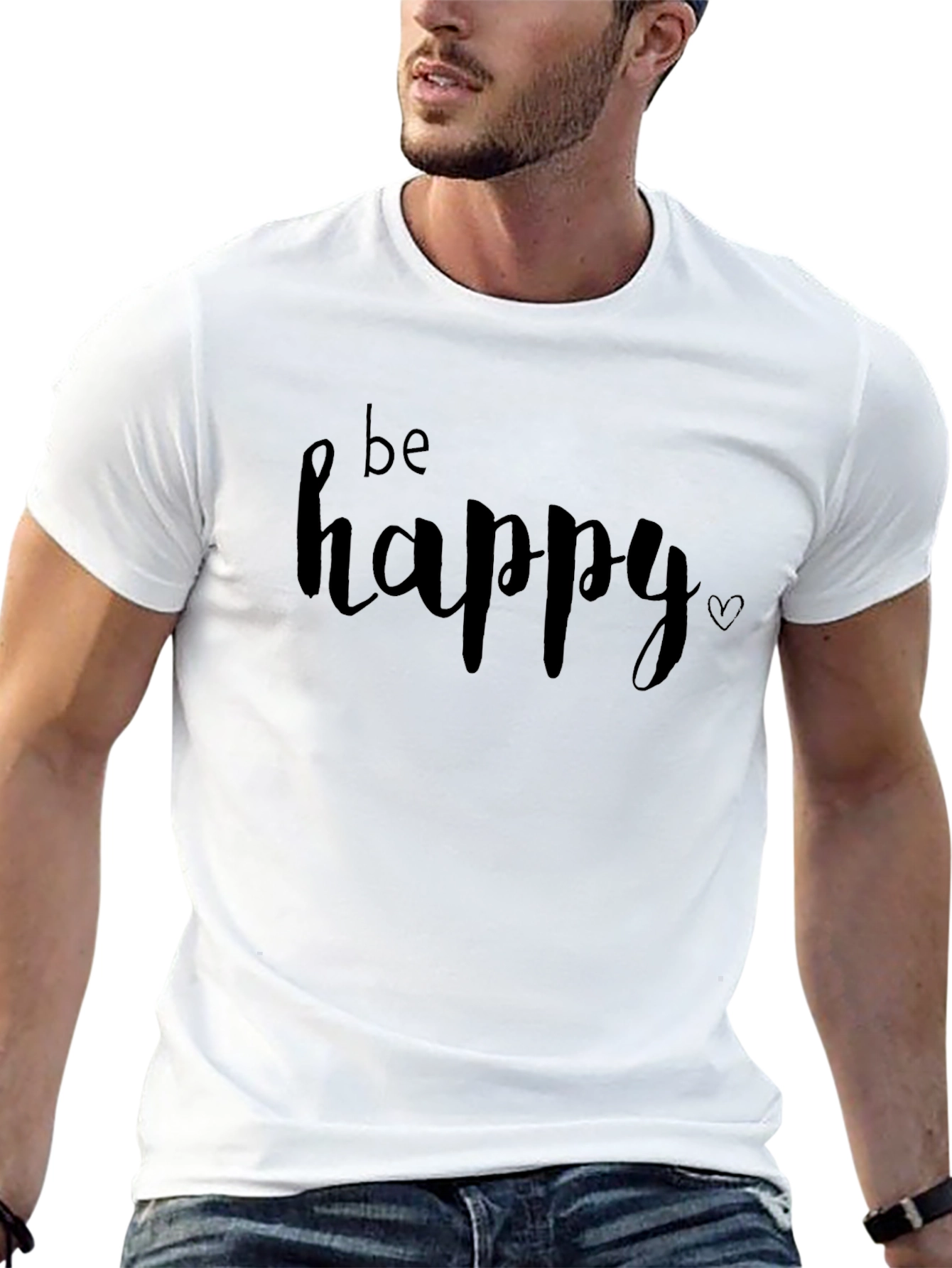 Be Happy Graphic Tee - Black Cotton Casual T-Shirt