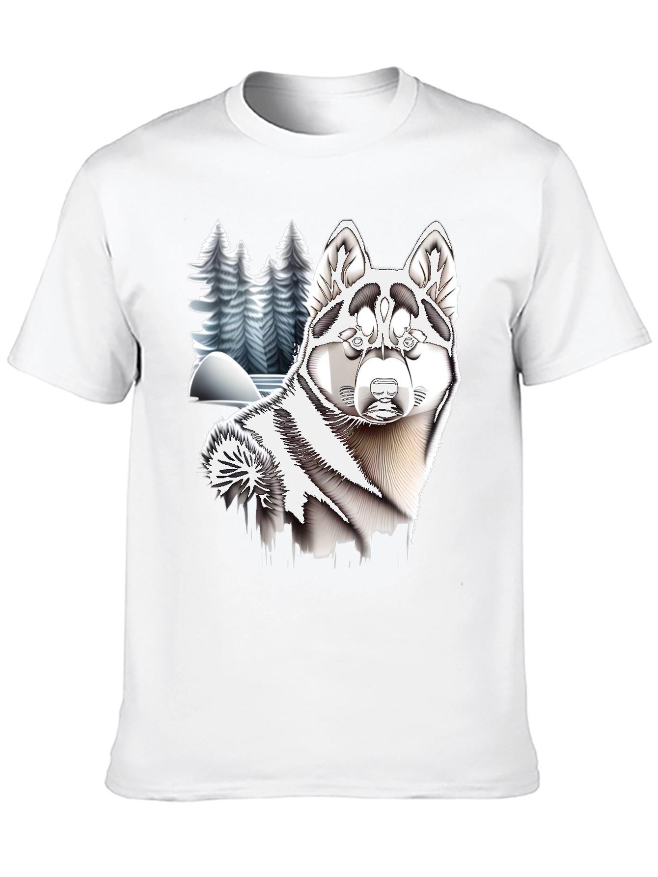 Husky Winter Scene Black T-Shirt
