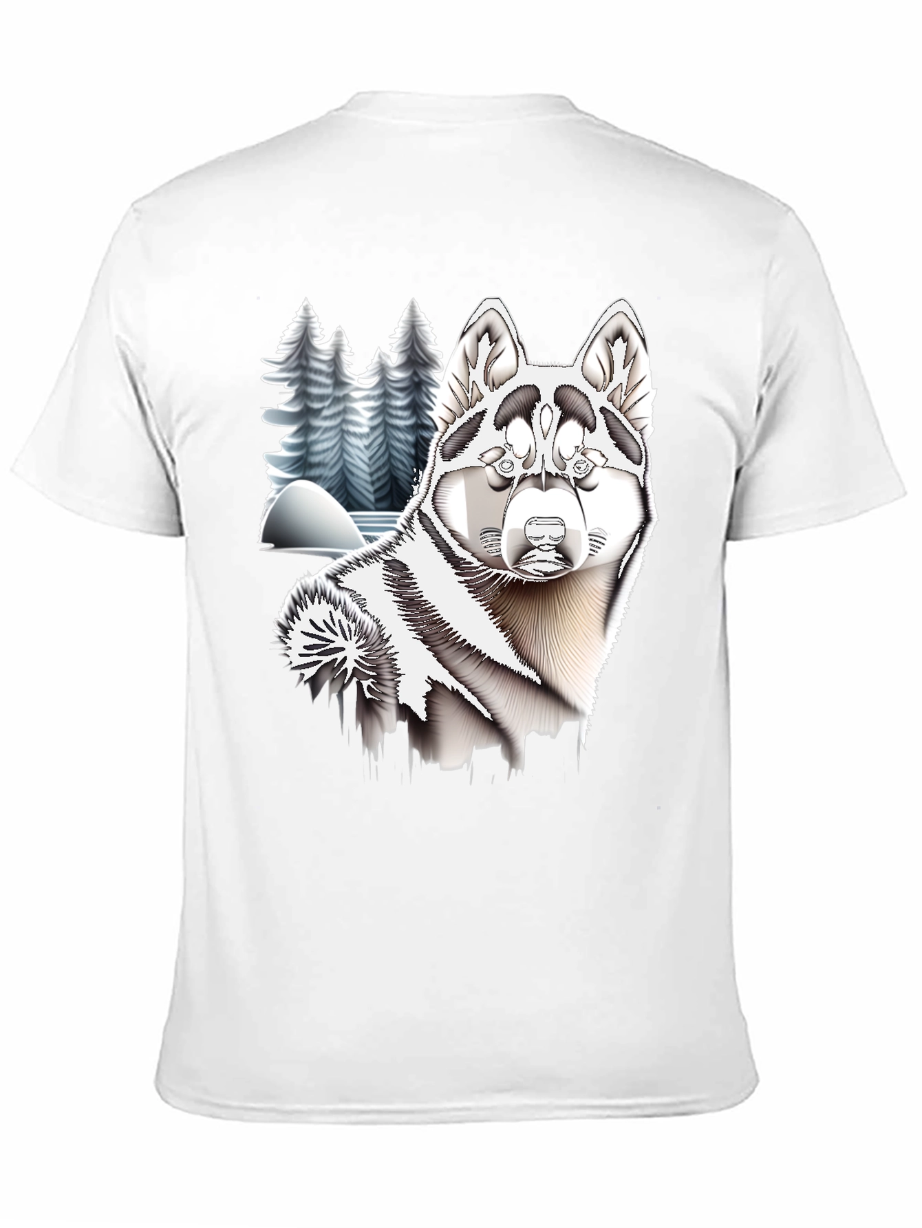 Husky Winter Scene Black T-Shirt