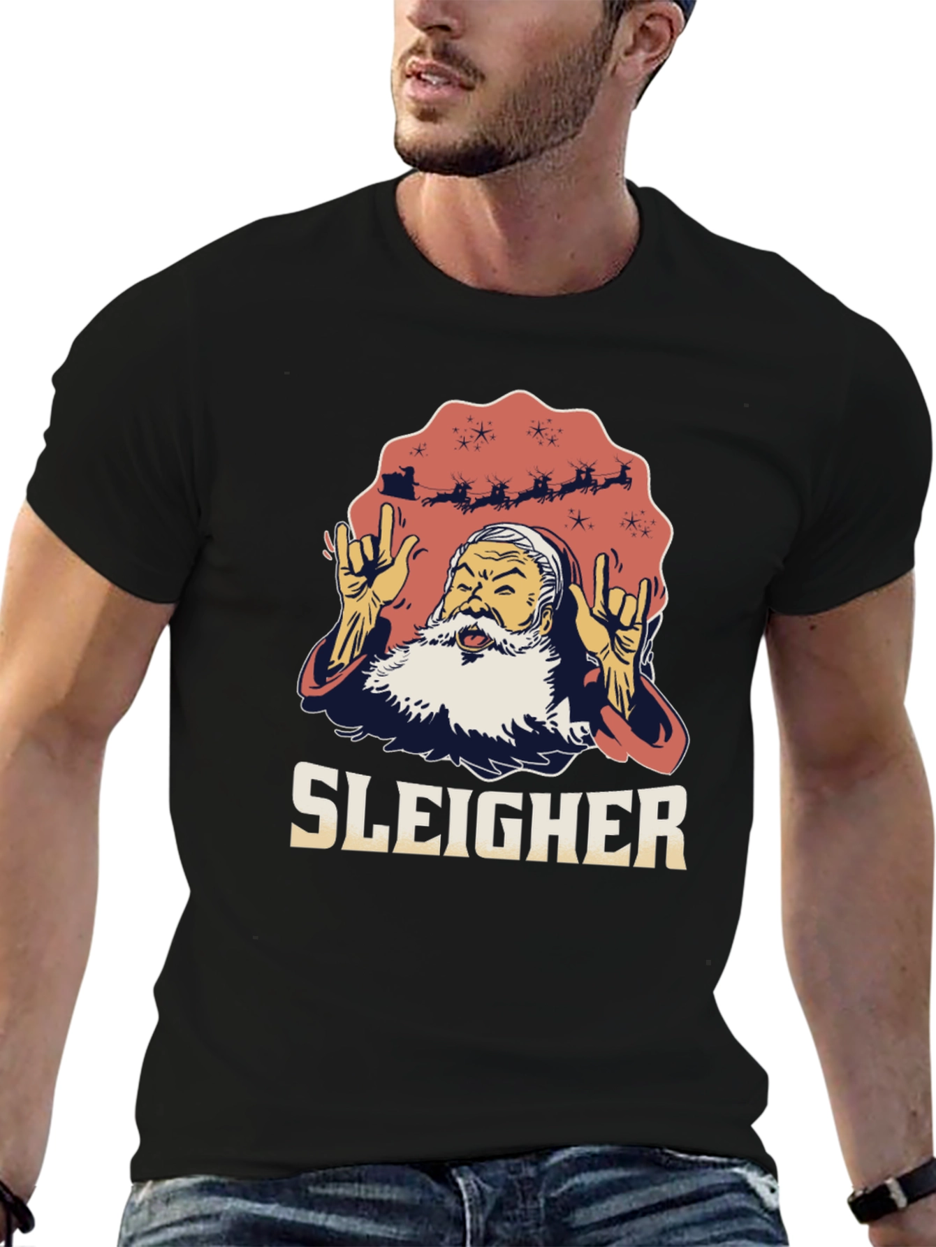 Sleigher Santa Heavy Metal Christmas T-Shirt