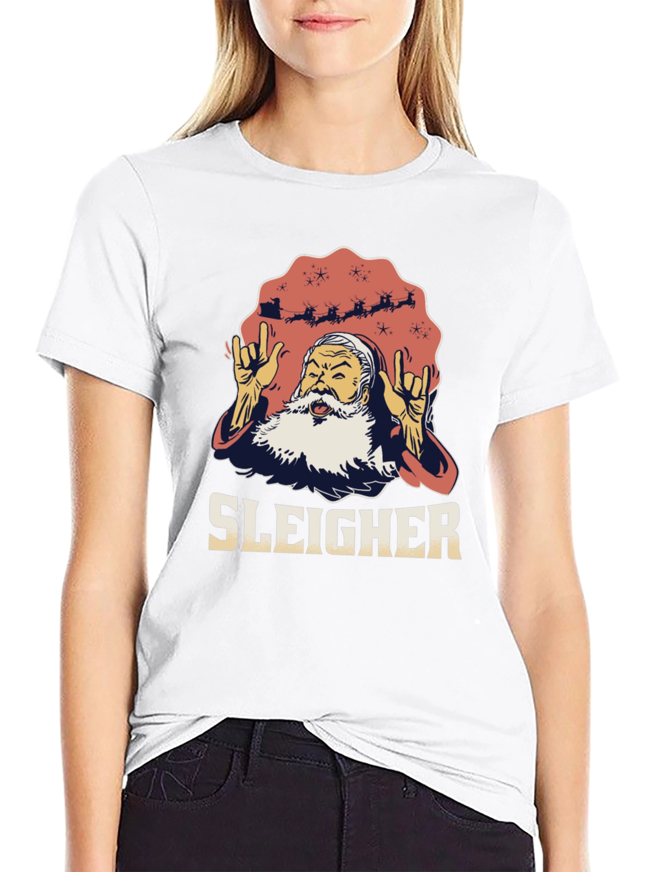 Sleigher Santa Heavy Metal Christmas T-Shirt