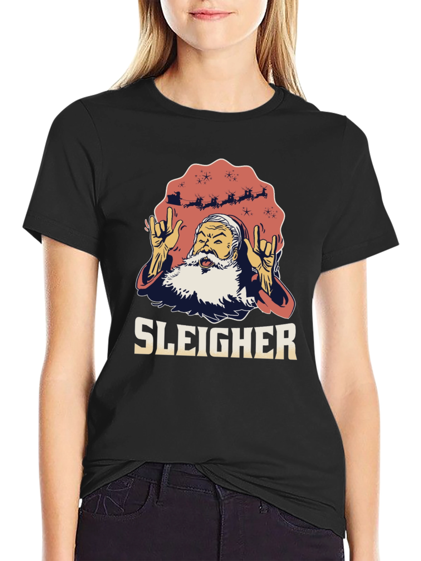 Sleigher Santa Heavy Metal Christmas T-Shirt
