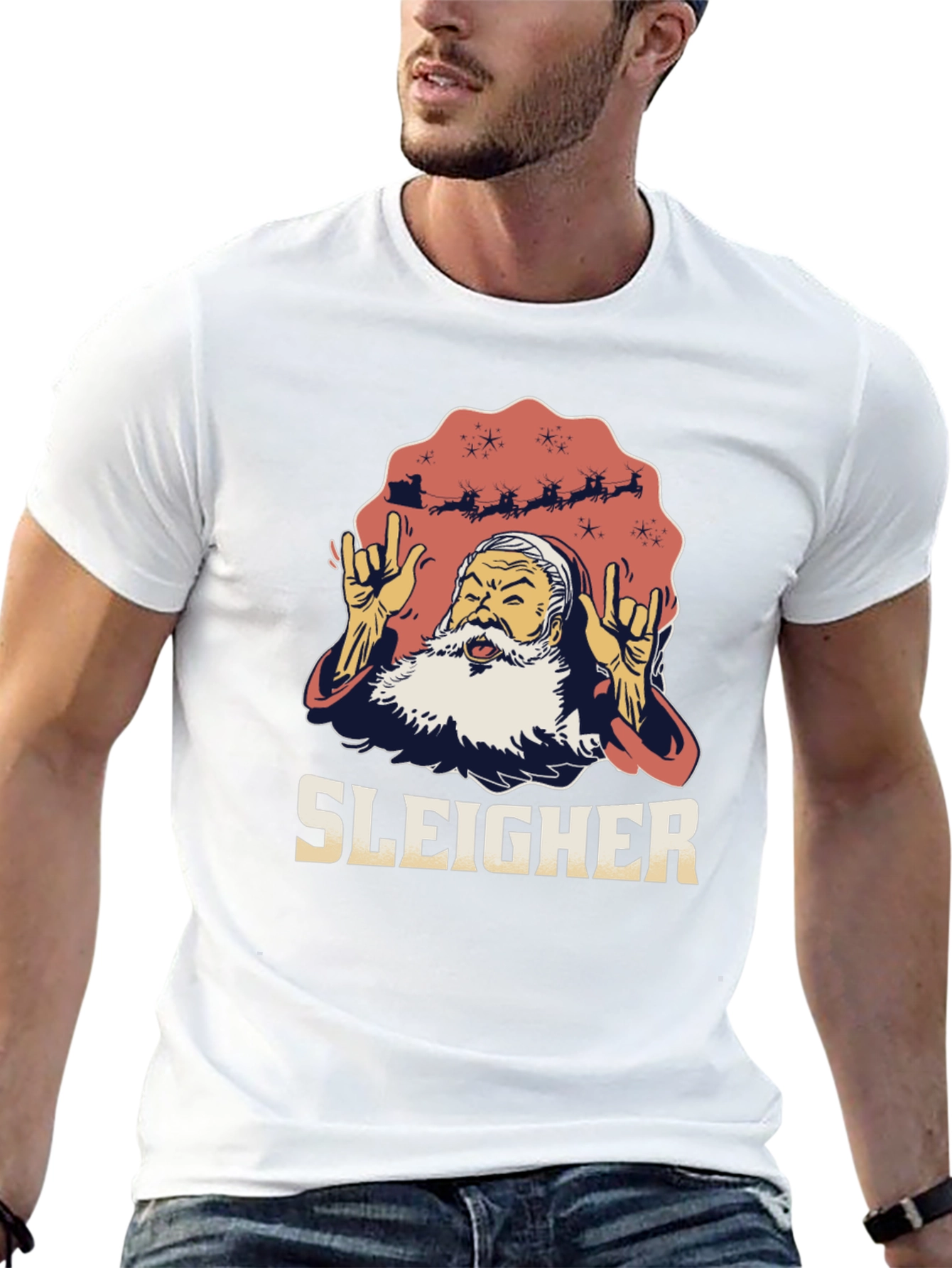Sleigher Santa Heavy Metal Christmas T-Shirt