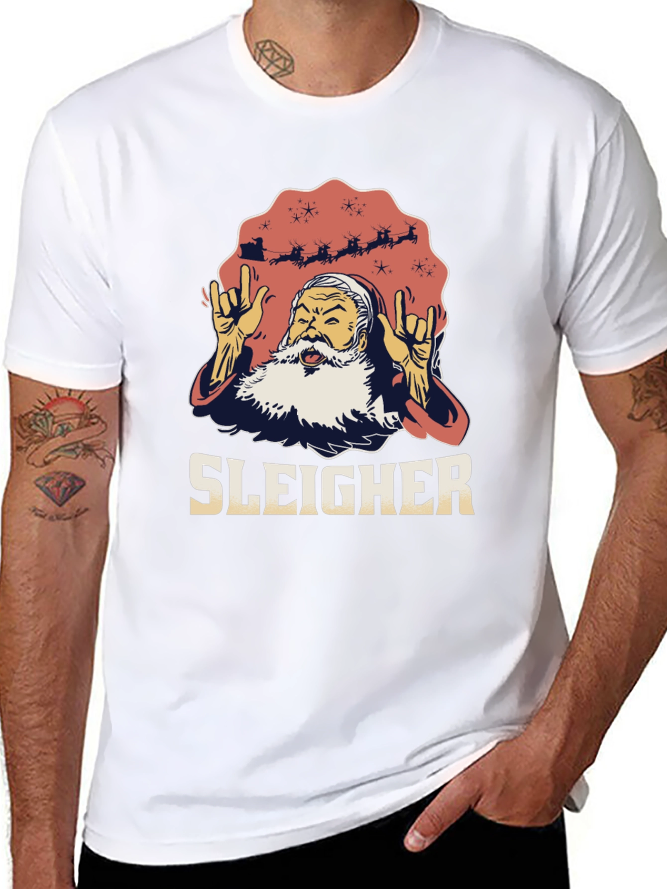 Sleigher Santa Heavy Metal Christmas T-Shirt