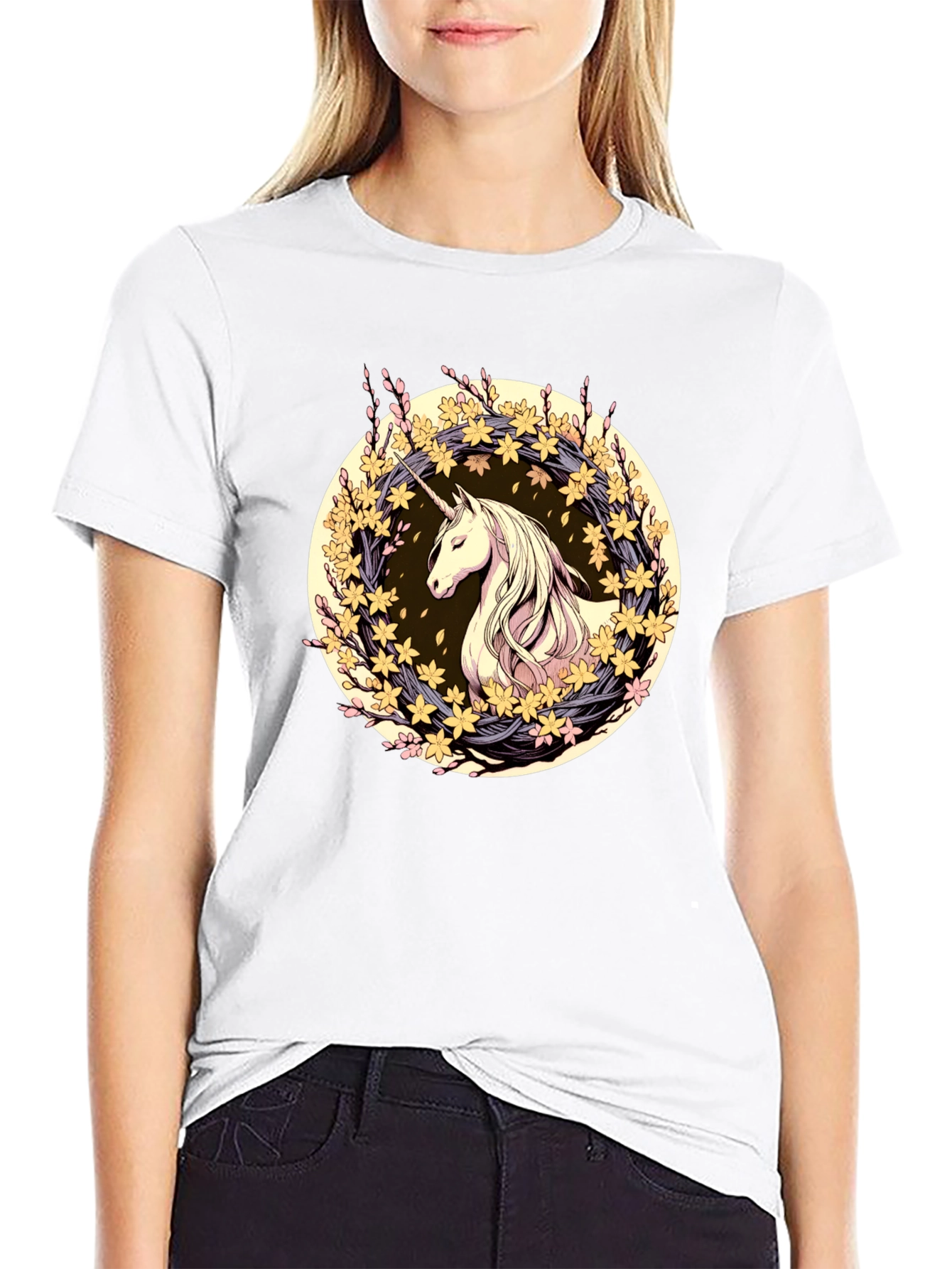 Unicorn Floral Wreath Graphic T-Shirt