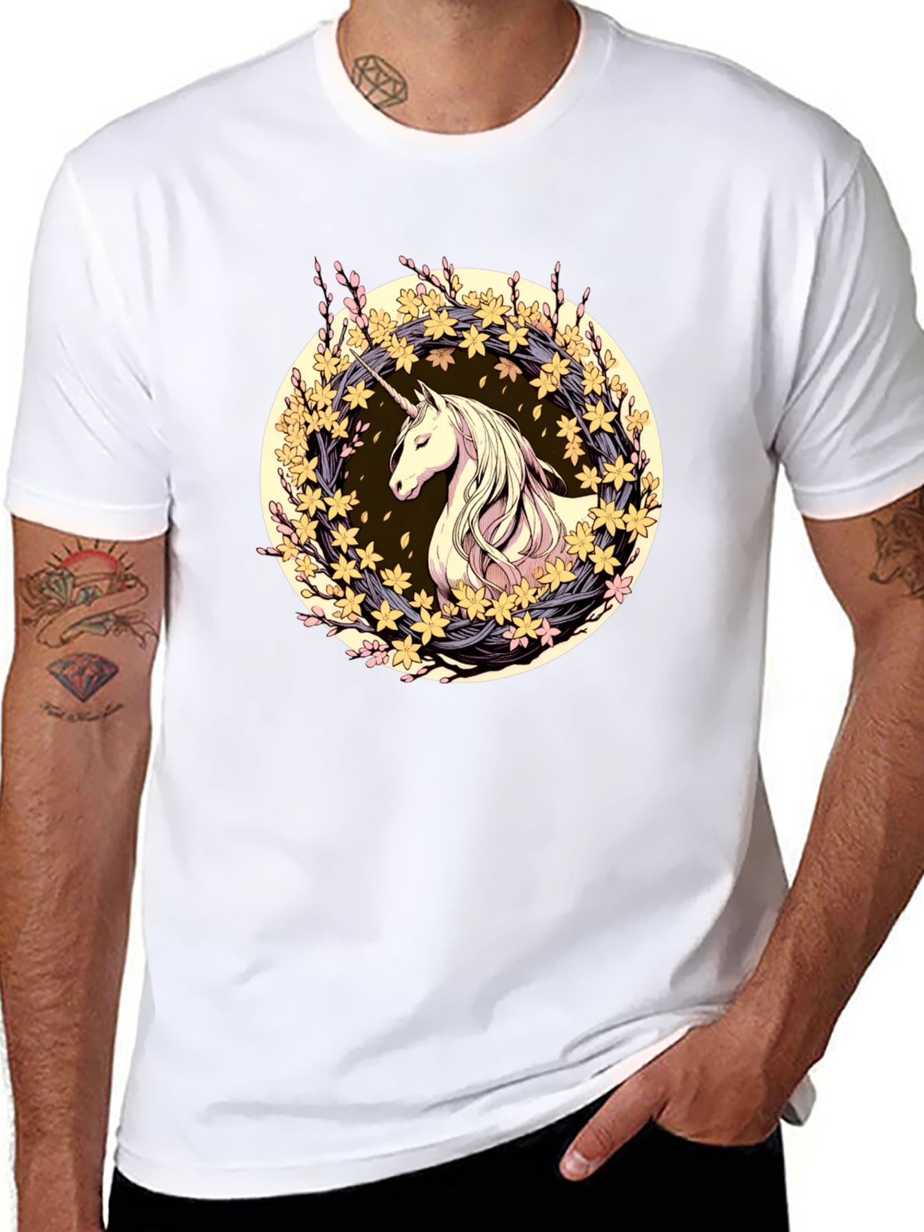 Unicorn Floral Wreath Graphic T-Shirt