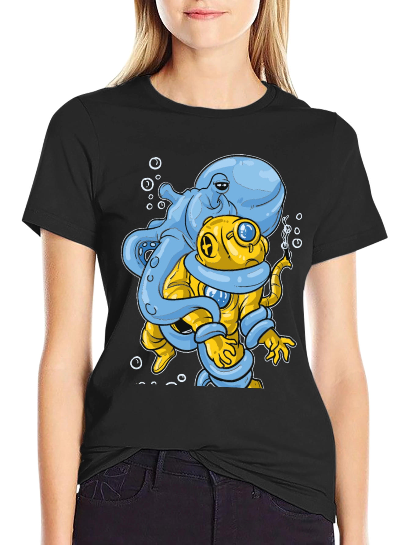 Octopus Diver Graphic Tee - Novelty Design