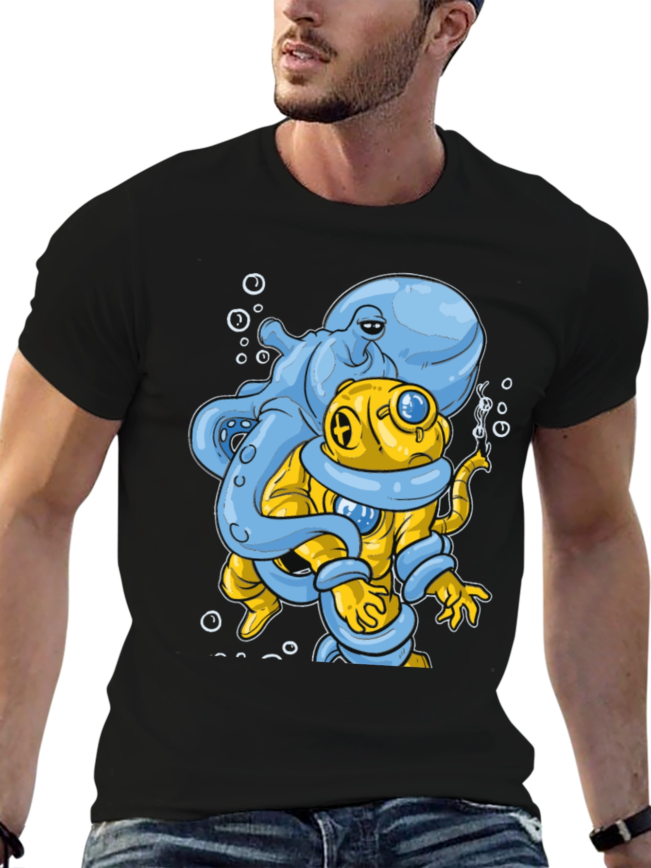 Octopus Diver Graphic Tee - Novelty Design
