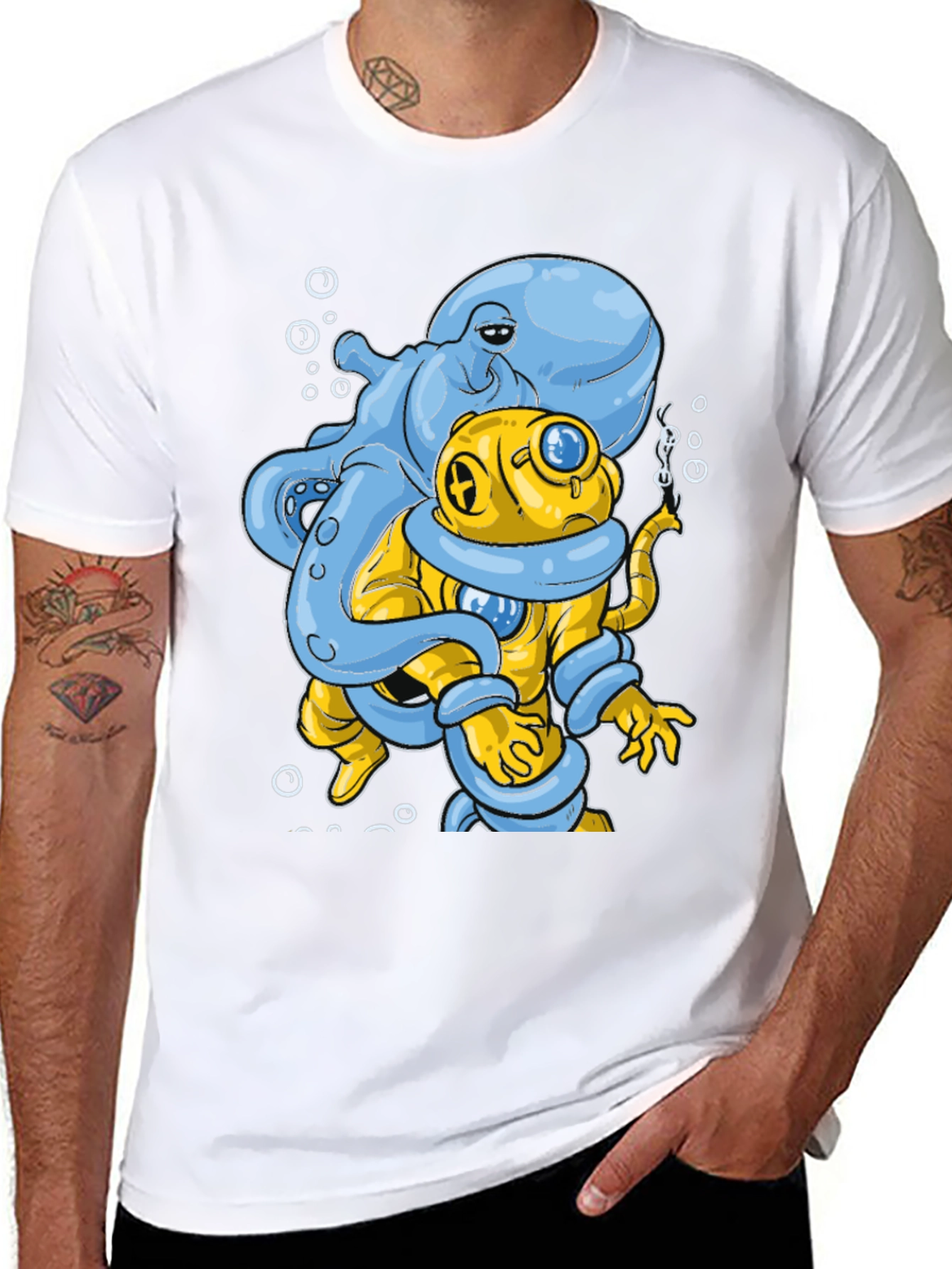 Octopus Diver Graphic Tee - Novelty Design