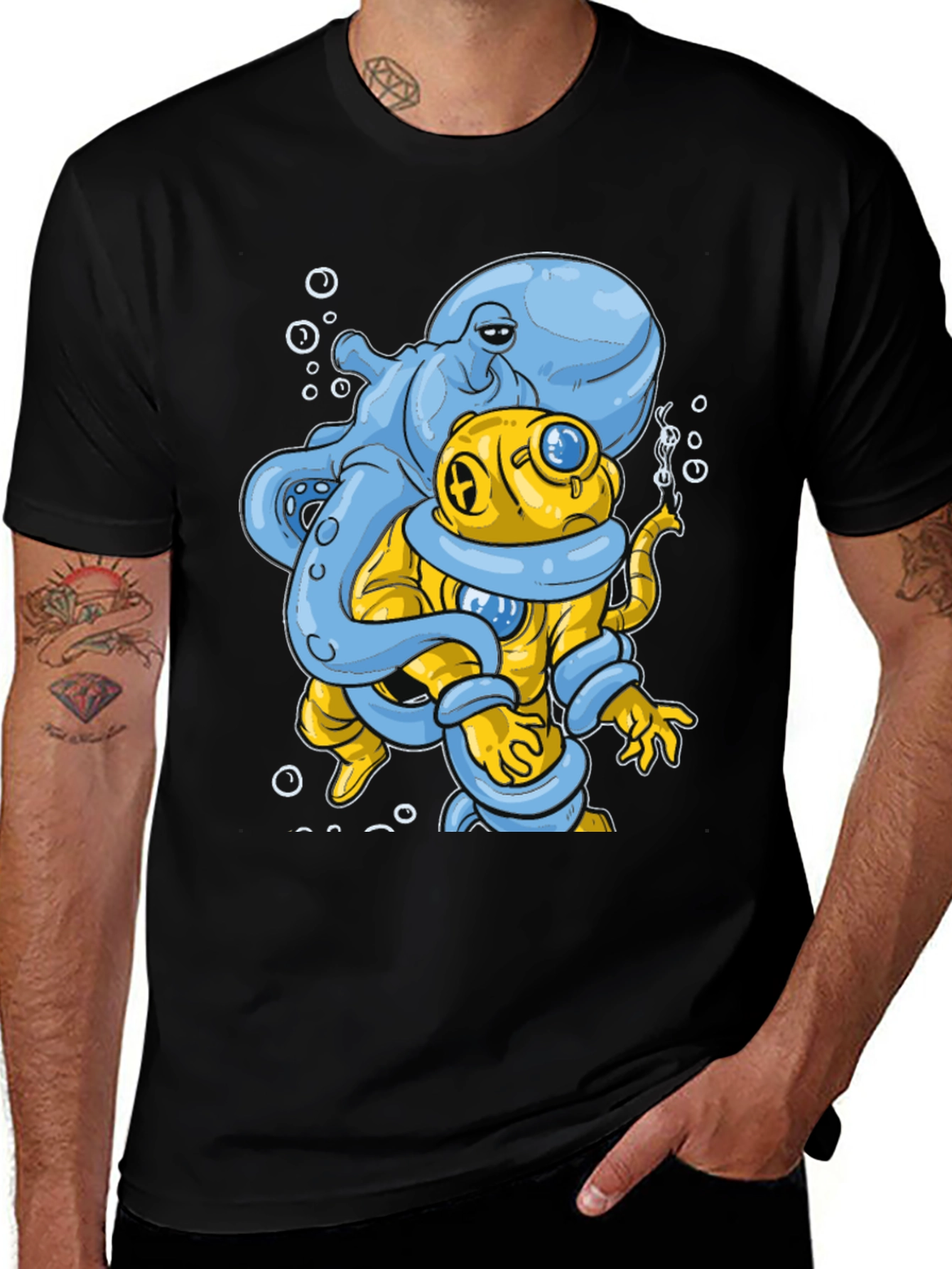 Octopus Diver Graphic Tee - Novelty Design