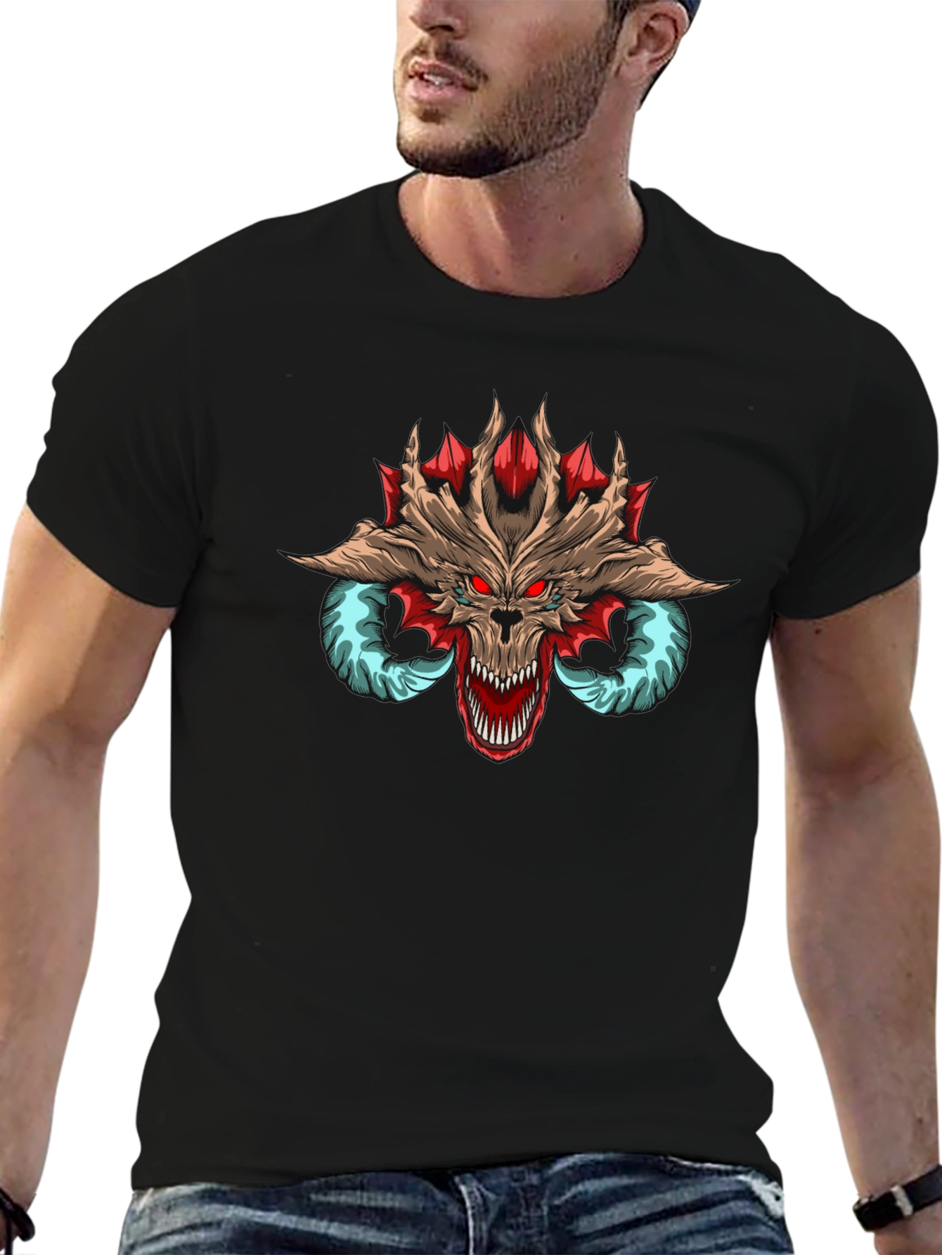 Dragon Skull Graphic Tee - Mens Black T-Shirt