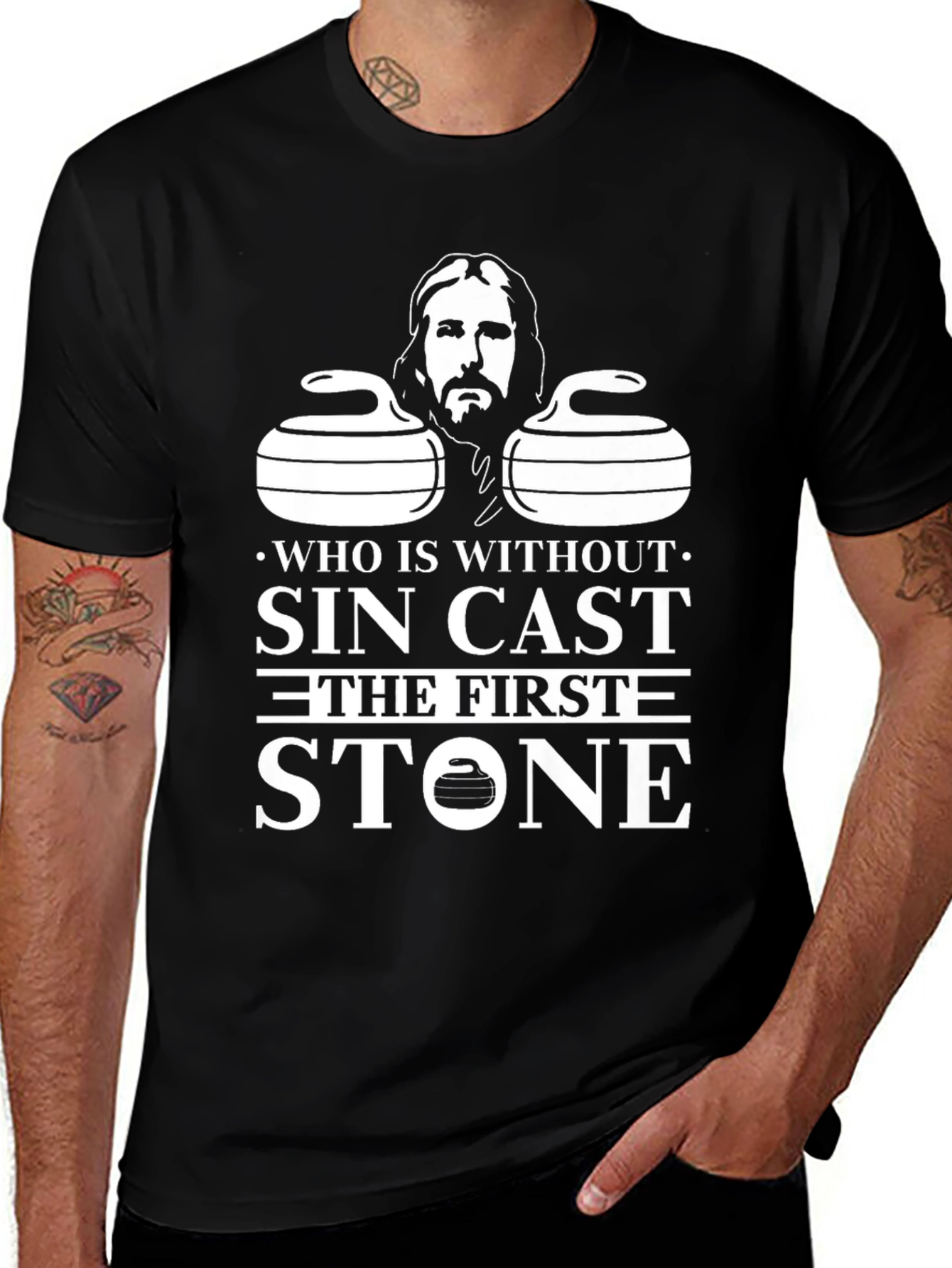Who Is Without Sin Black T-Shirt